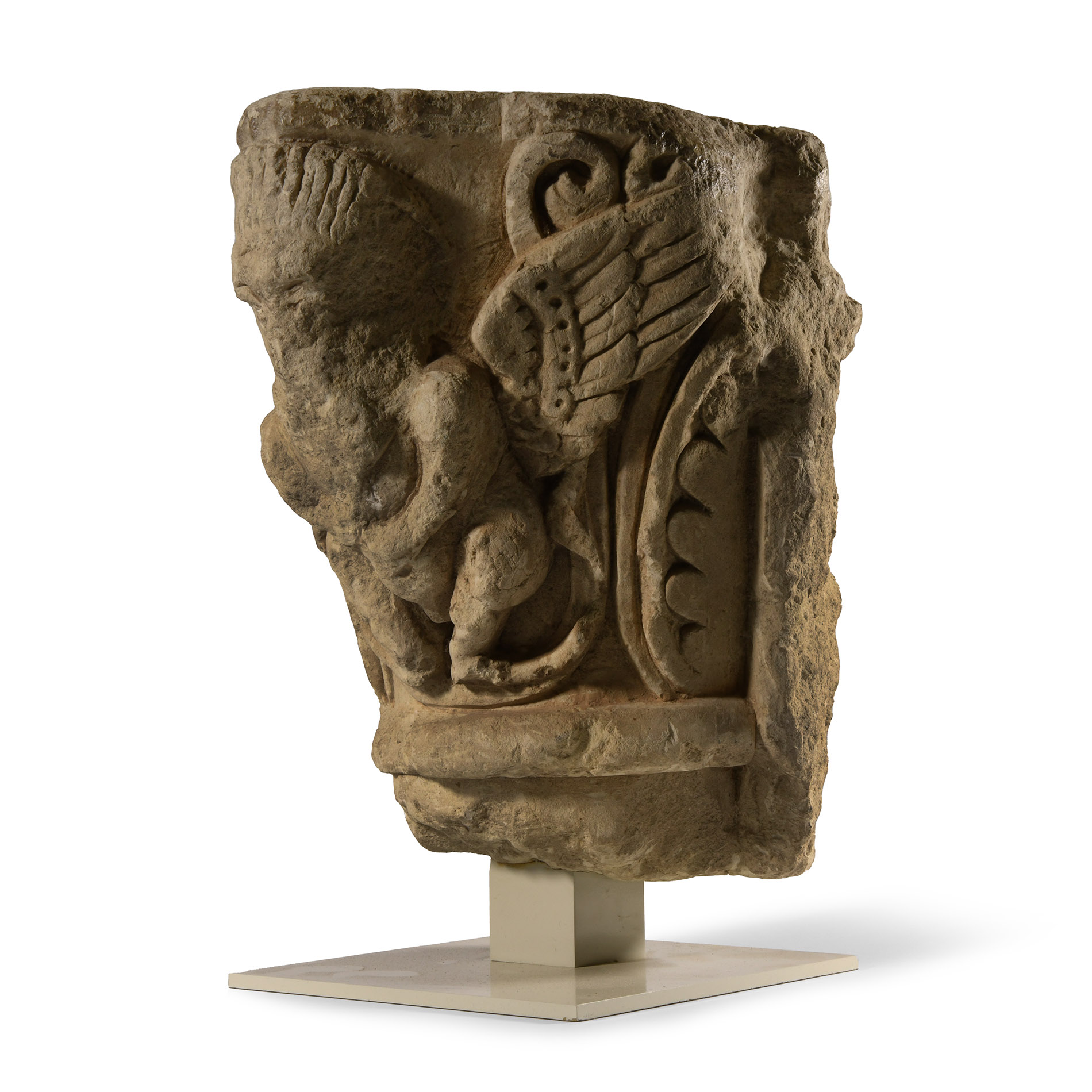 Medieval Marble Capital with Winged Demon