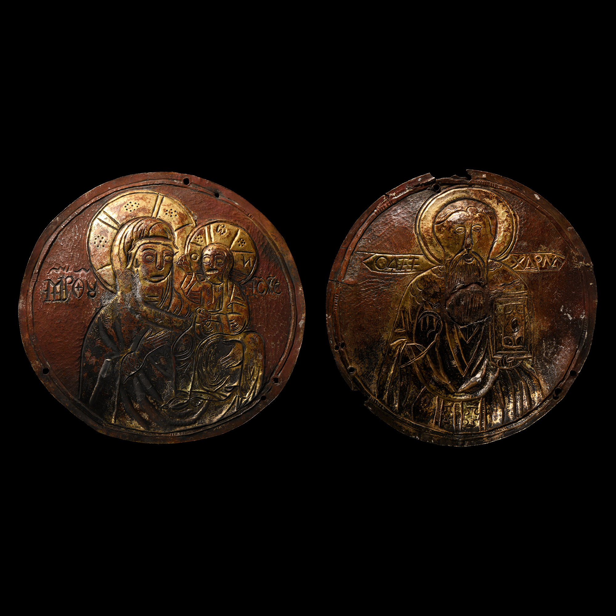 Post Medieval Silver-Gilt Altar Cross Roundel Pair