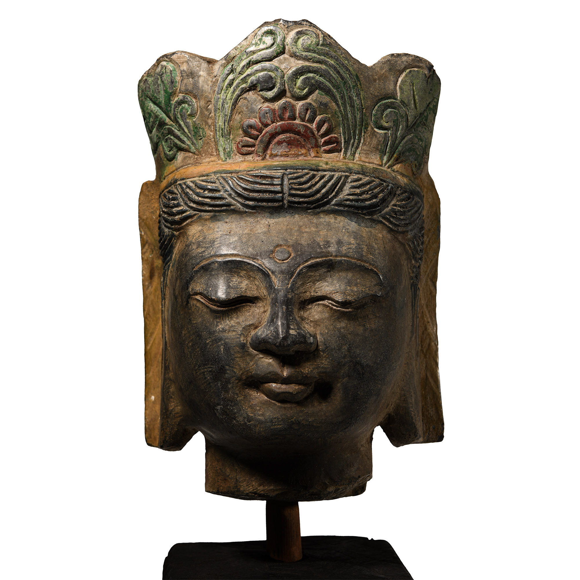Chinese Painted Stone Head