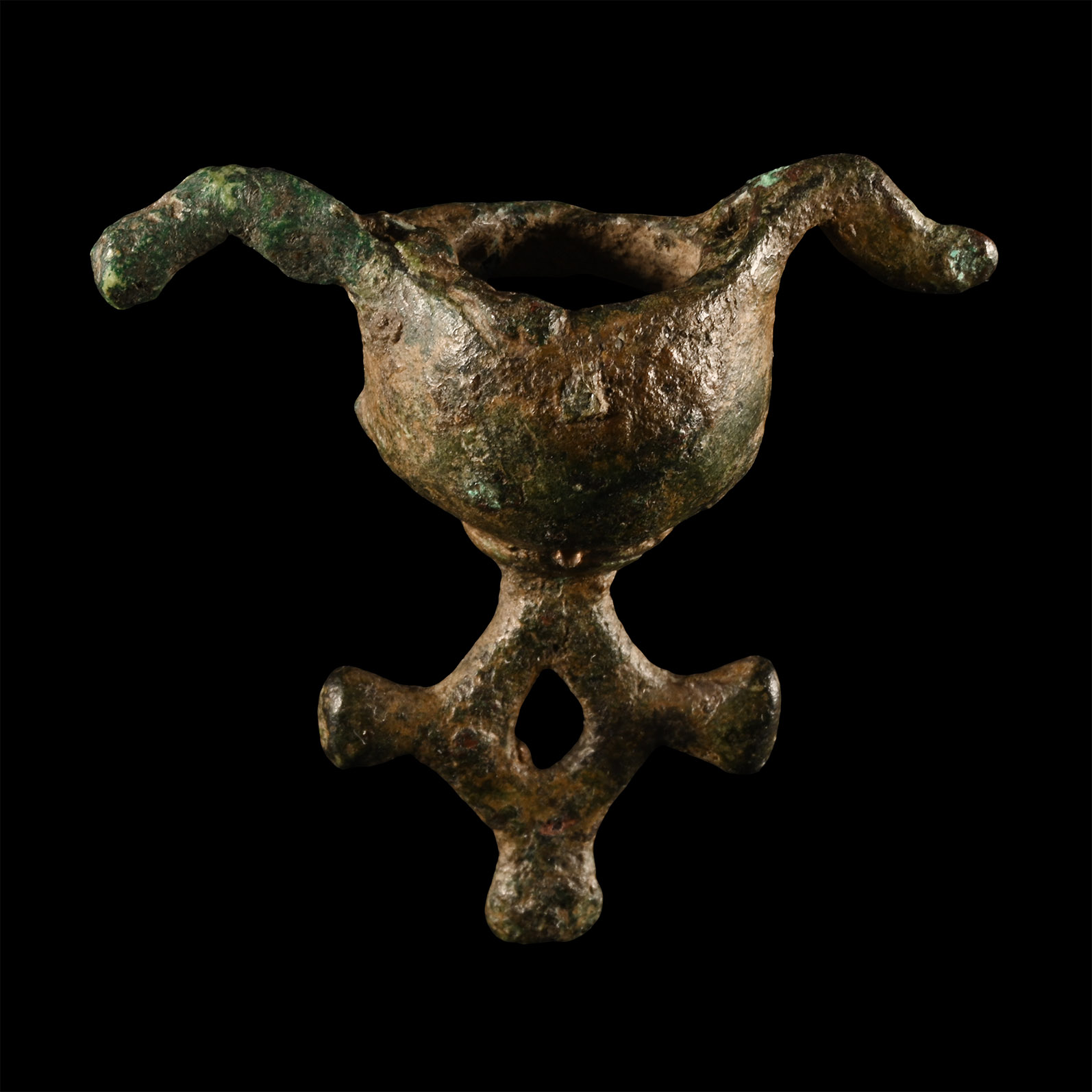 Greek Geometric Miniature Bronze Vessel with Cross
