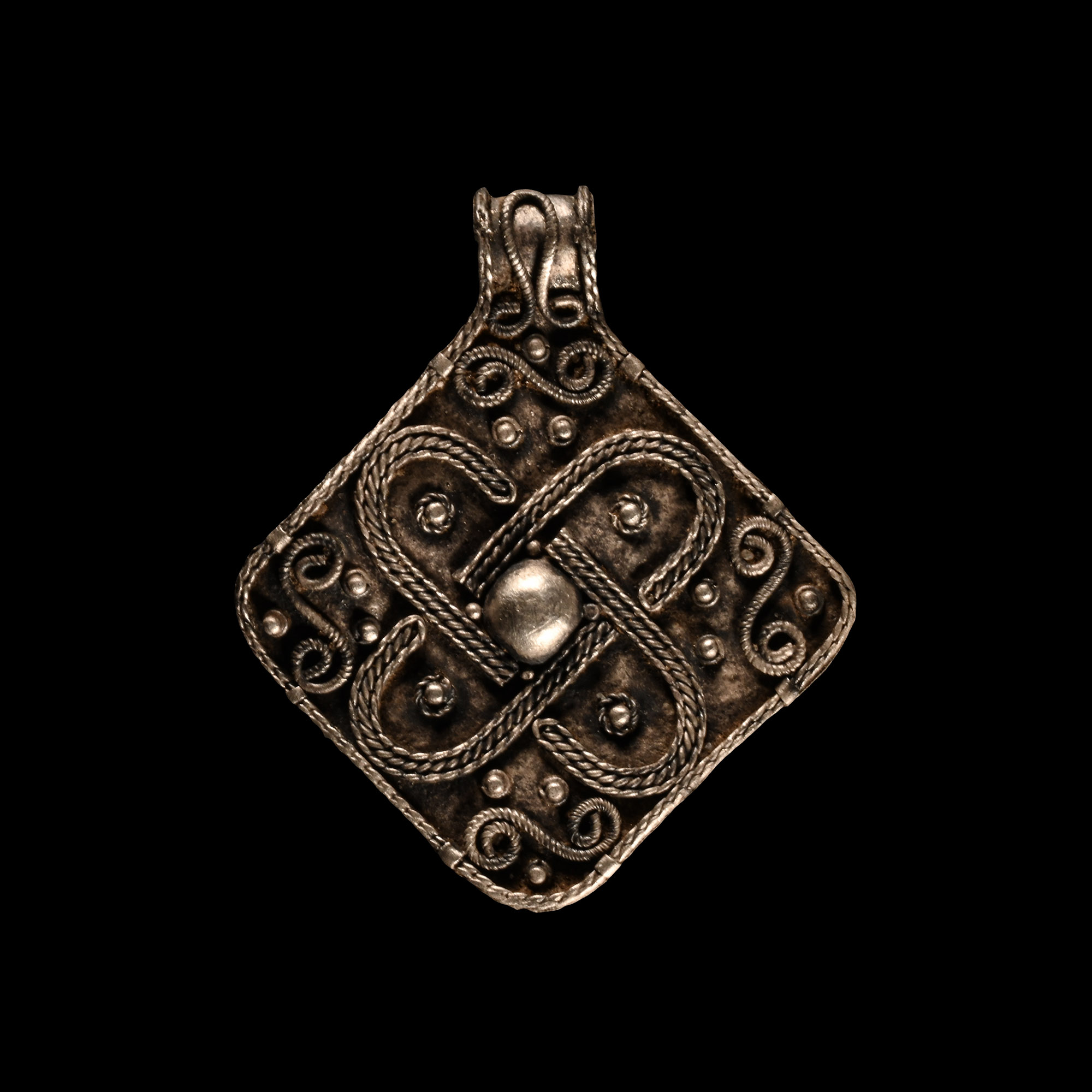 Viking Age Scandinavian Silver Filigree Lozenge-Shaped Pendant