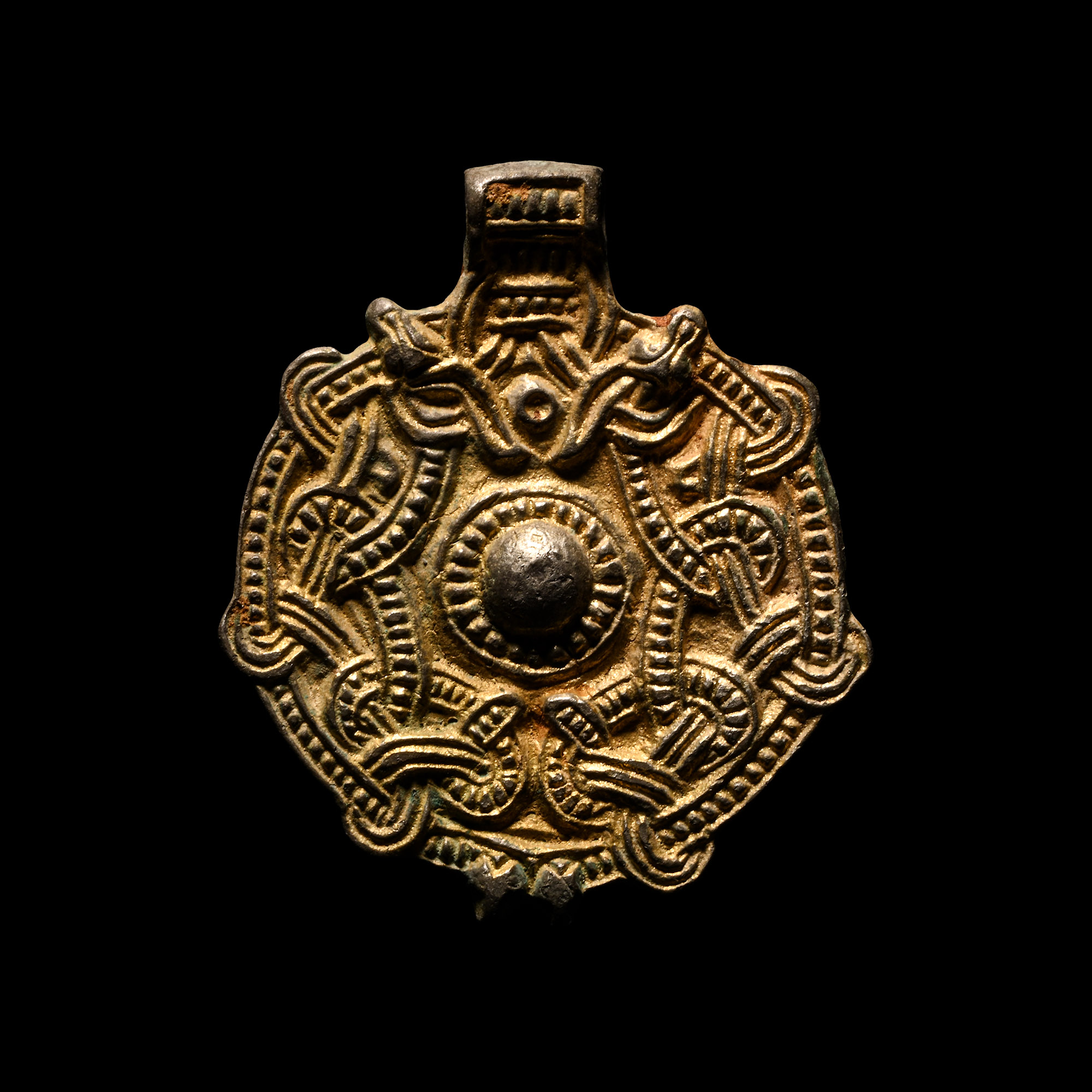 Viking Age Scandinavian Silver-Gilt Pendant with Interlaced Beasts