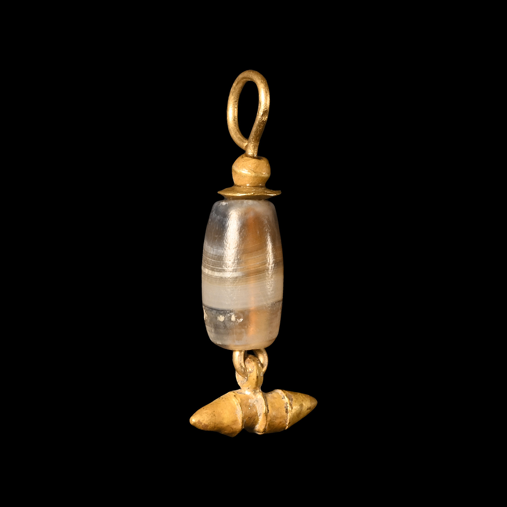 Western Asiatic Gold Pendant with Banded Agate Bead