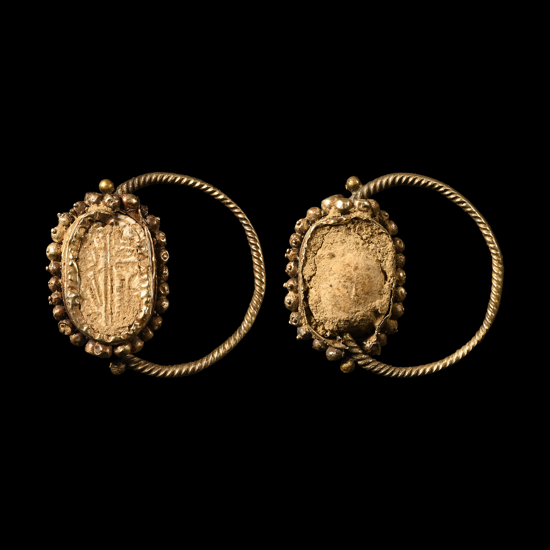 Egyptian Limestone Scarab in Gold Ring