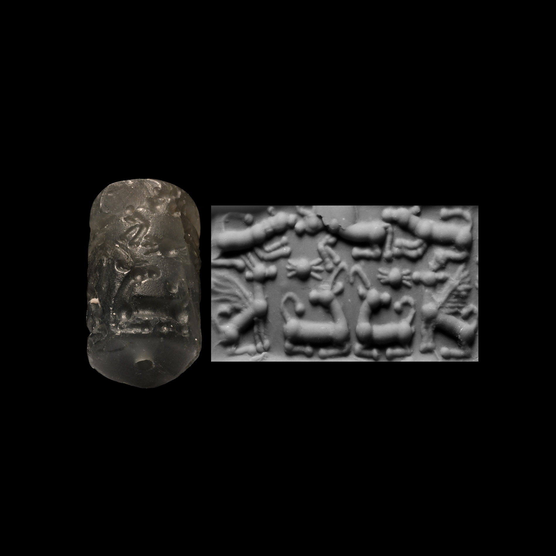 Mesopotamian Rock Crystal Cylinder Seal with Animals