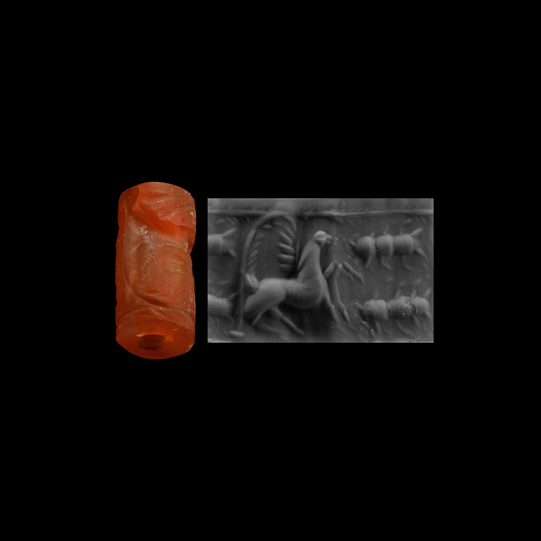 Mesopotamian Carnelian Cylinder Seal with Winged Horse