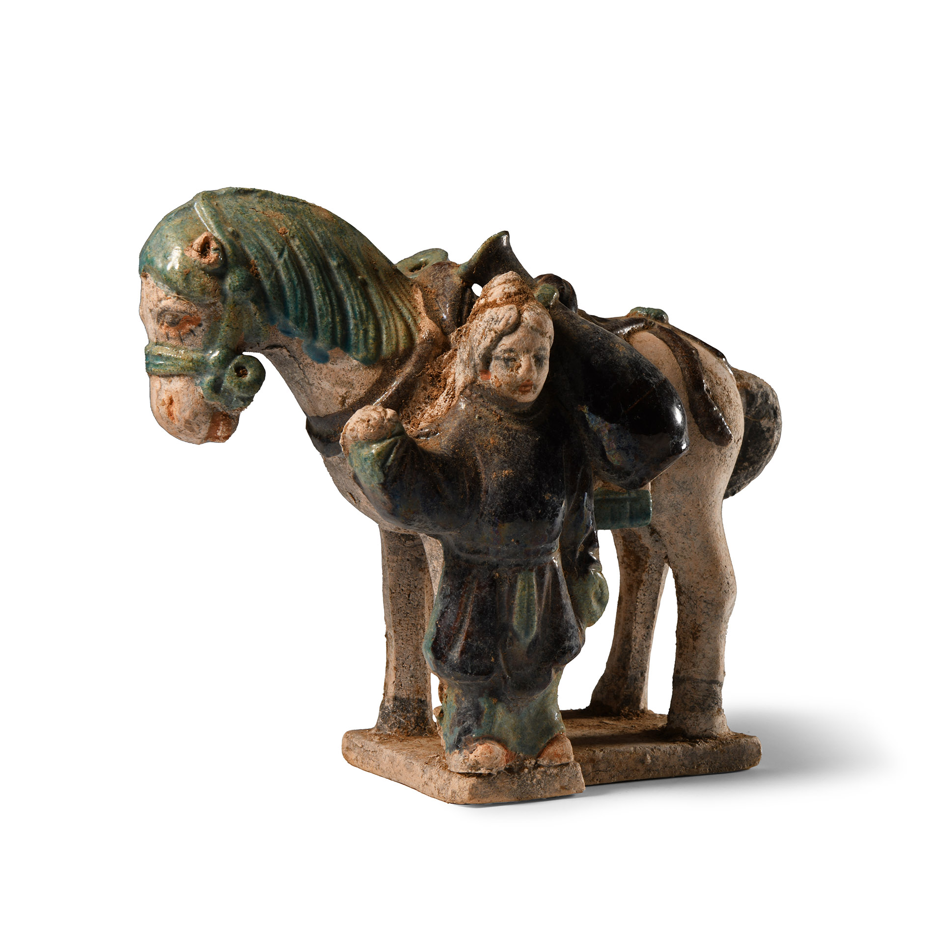Chinese Qing Glazed Terracotta Horse and Groom