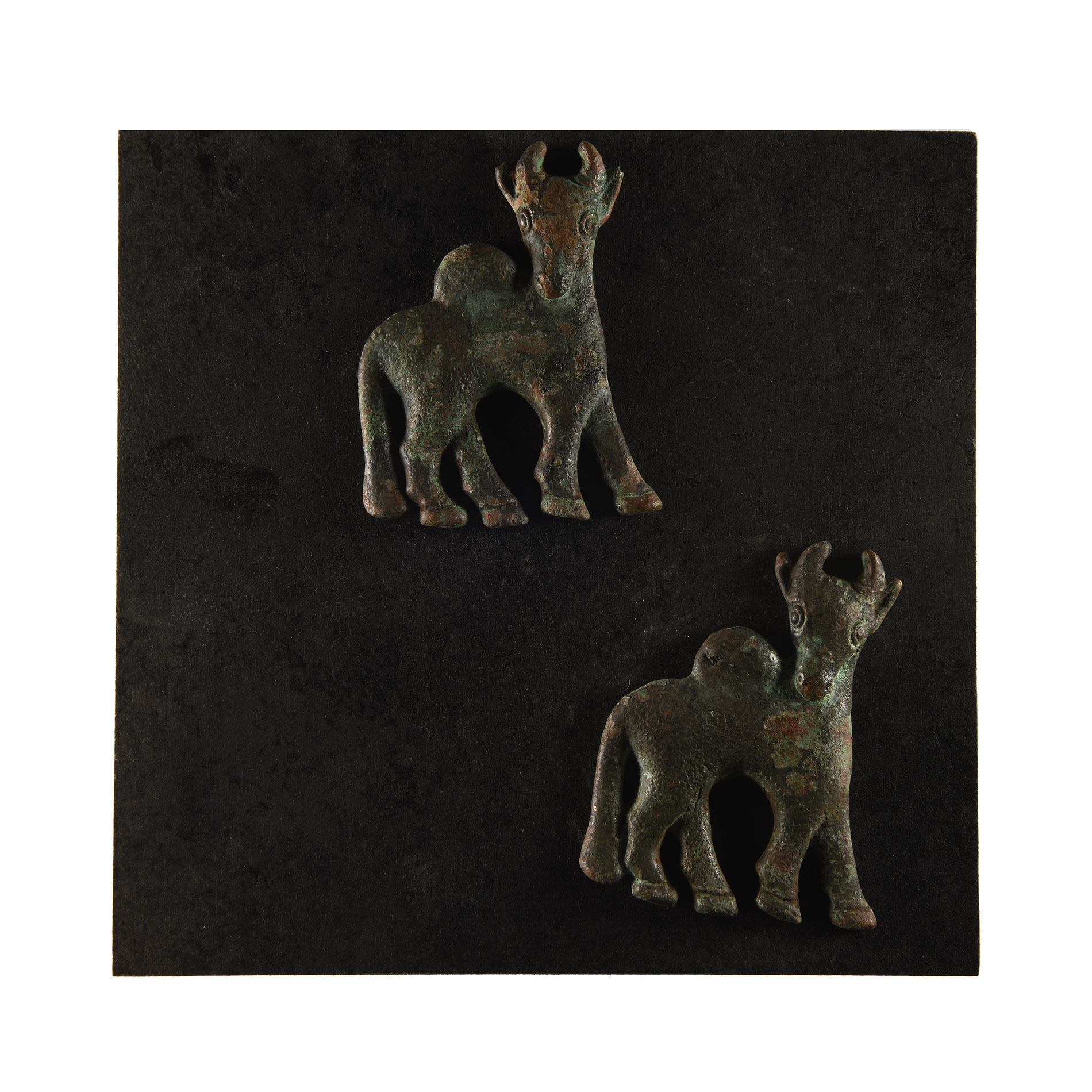 Luristan Bronze Horned Animal Attachment Pair