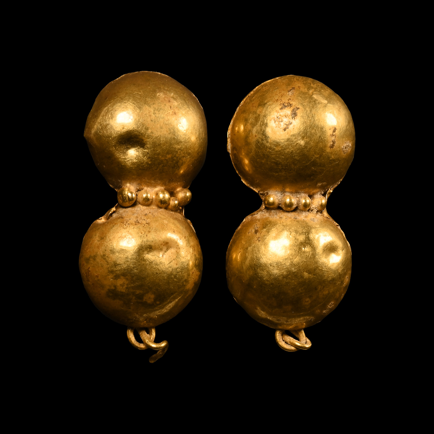 Western Asiatic Gold Double Bulb Earrings