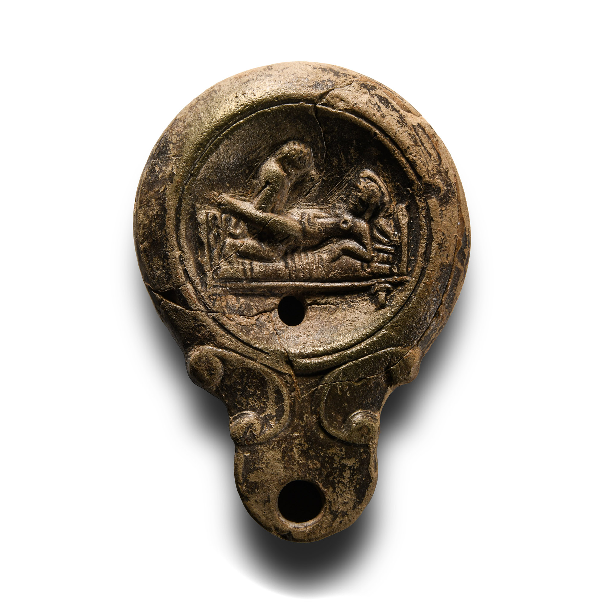 Roman Terracotta Oil Lamp with Erotic Scene