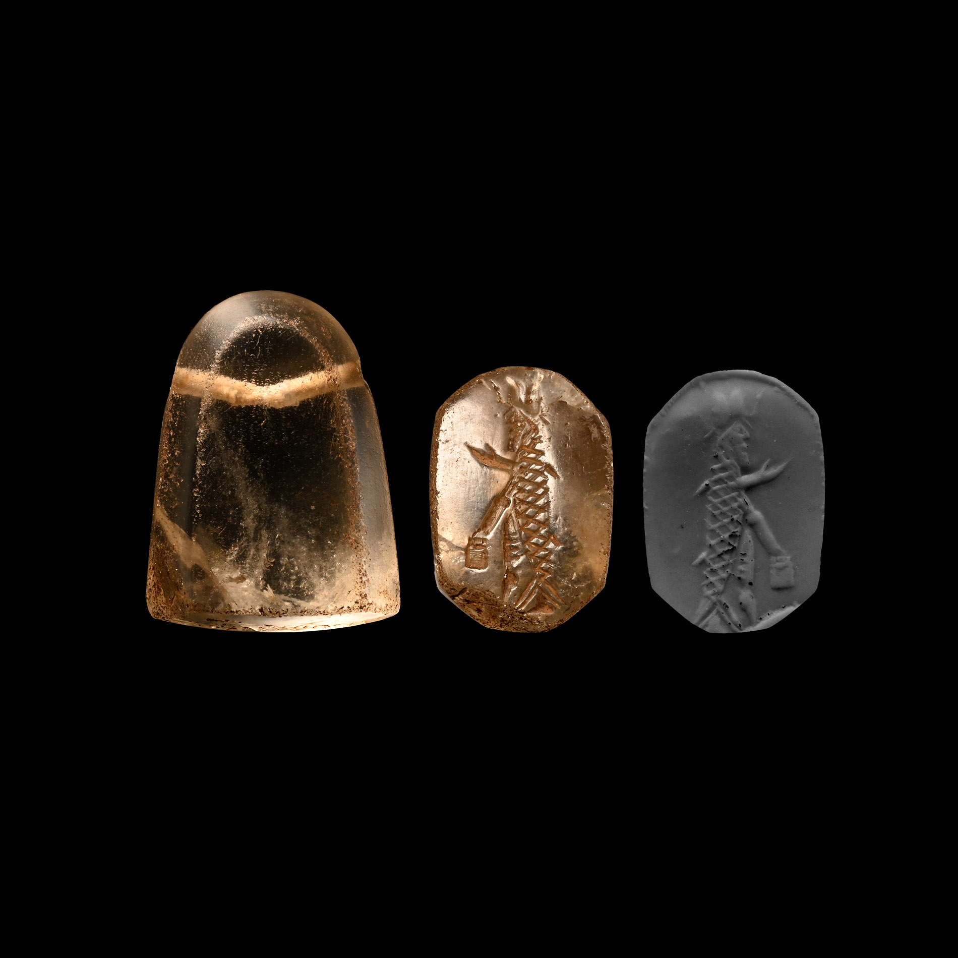 Neo-Bablyonian Rock Crystal Stamp Seal with Fish God
