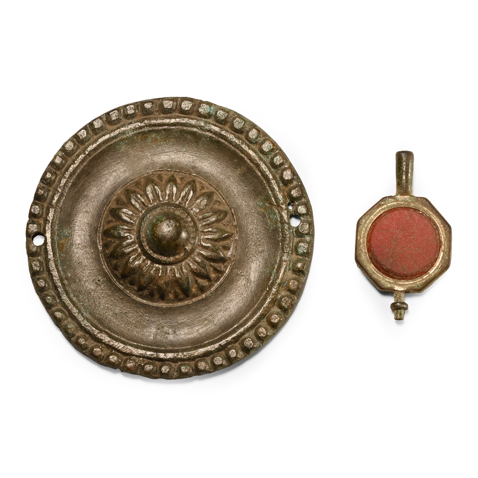 Post Medieval Bronze Mount and Watch Key