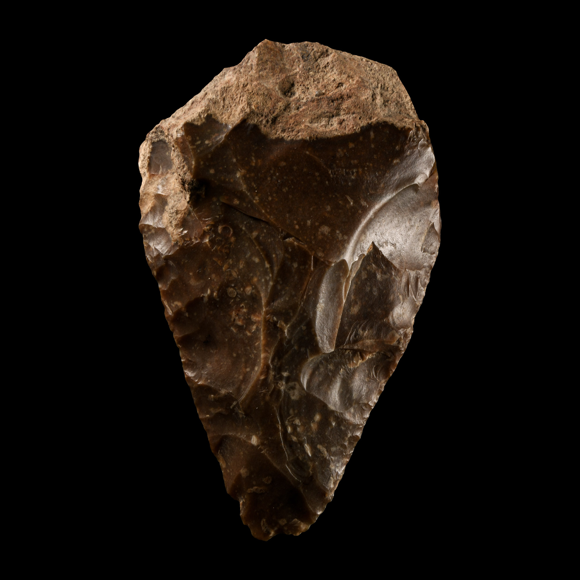 Superb Stone Age 'Dordogne' Toffee-Brown Knapped Flint Ficron Bifacial Handaxe