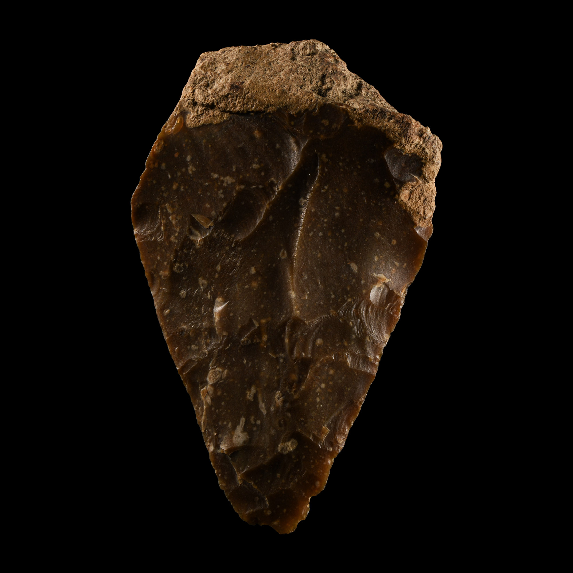 Superb Stone Age 'Dordogne' Toffee-Brown Knapped Flint Ficron Bifacial Handaxe