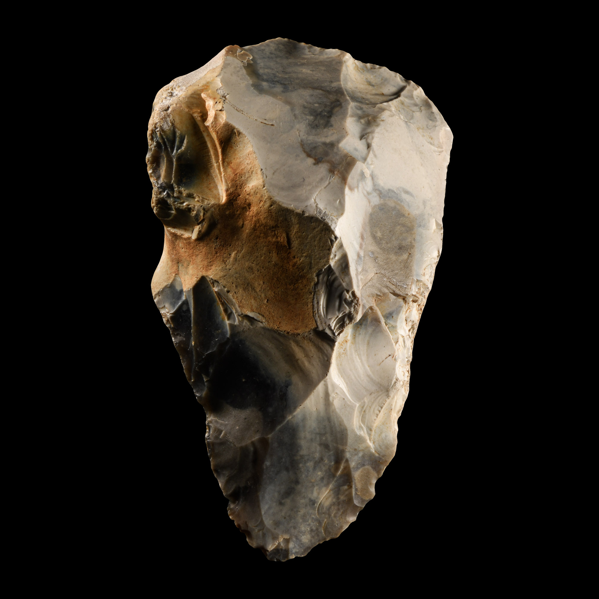 Stone Age British Grey and White Knapped Flint Ficron Handaxe