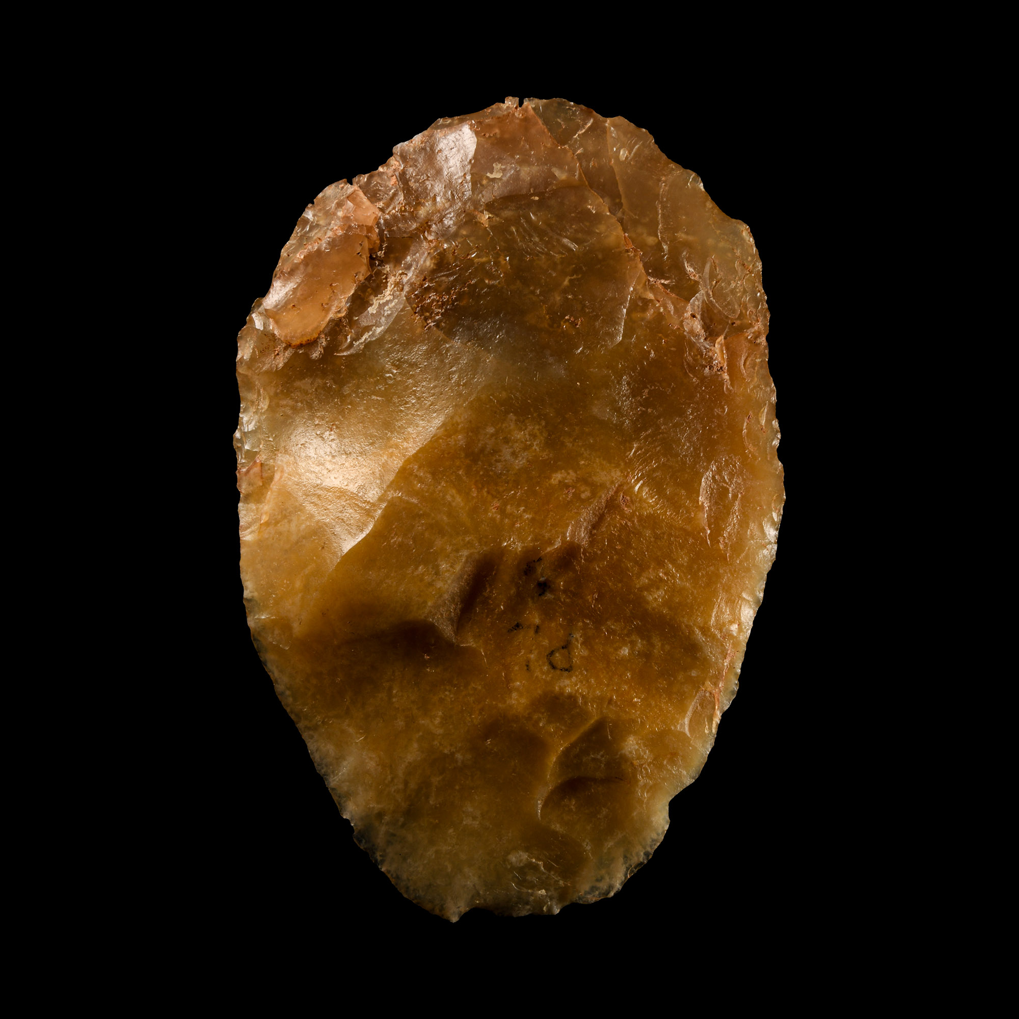 Attractive Stone Age 'Dordogne' Orange-Brown Chalcedony Bifacially Worked Handaxe