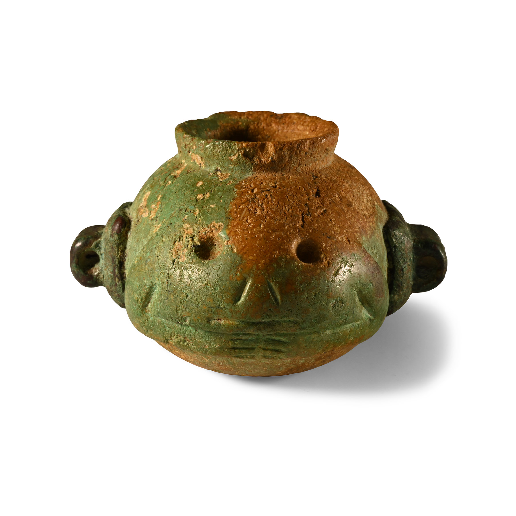Egyptian Indurated Limestone Frog-Shaped Cosmetic Vessel