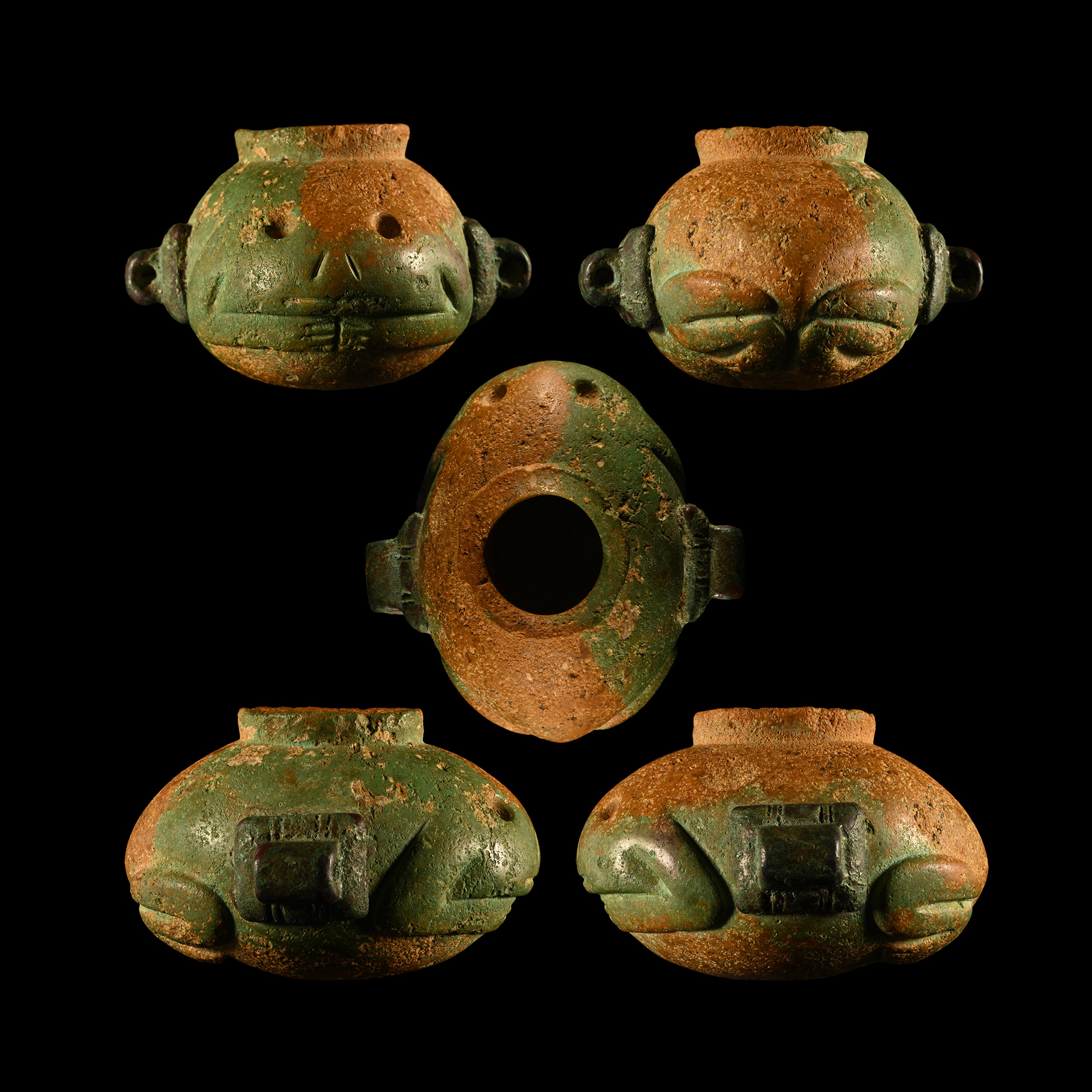 Egyptian Indurated Limestone Frog-Shaped Cosmetic Vessel