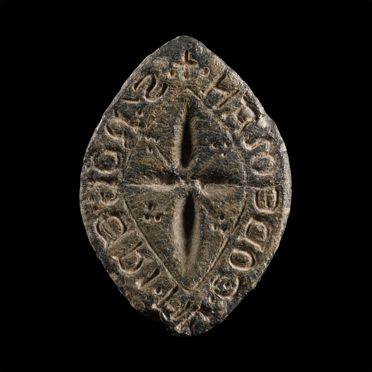 Medieval Lead Vesica-Shaped Seal Matrix for Robert Goodman