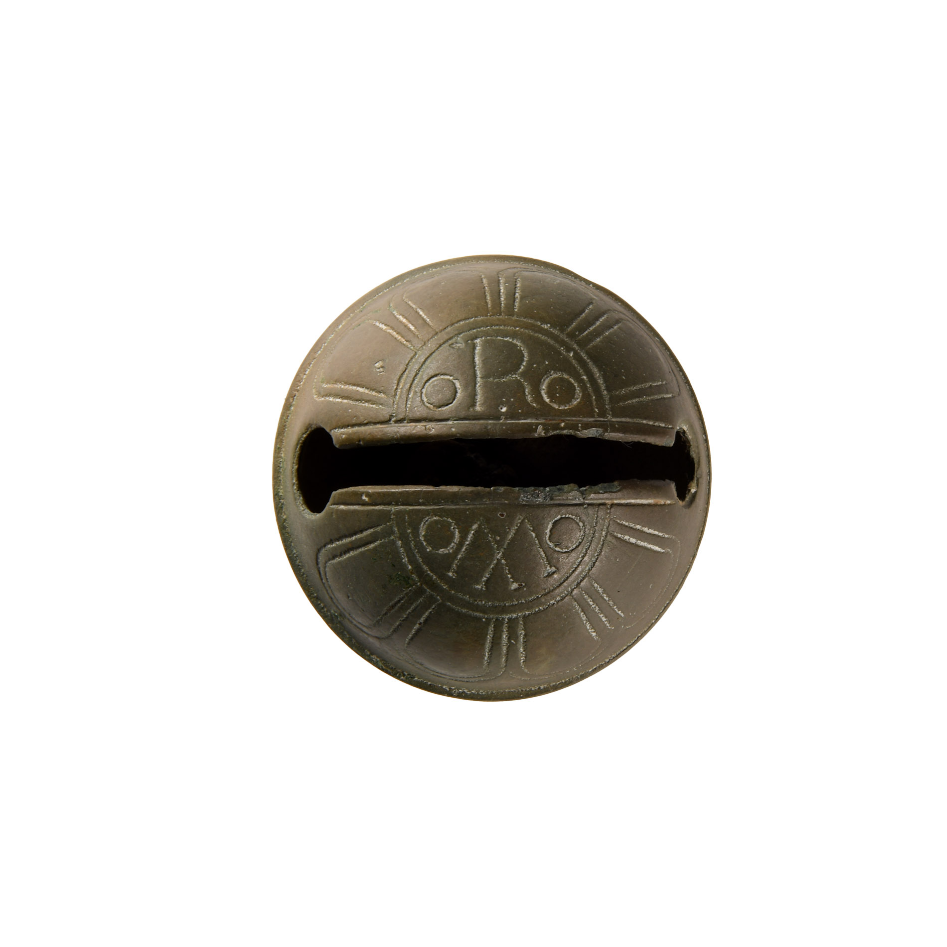 Large Post Medieval Bronze 'R W' Crotal Bell