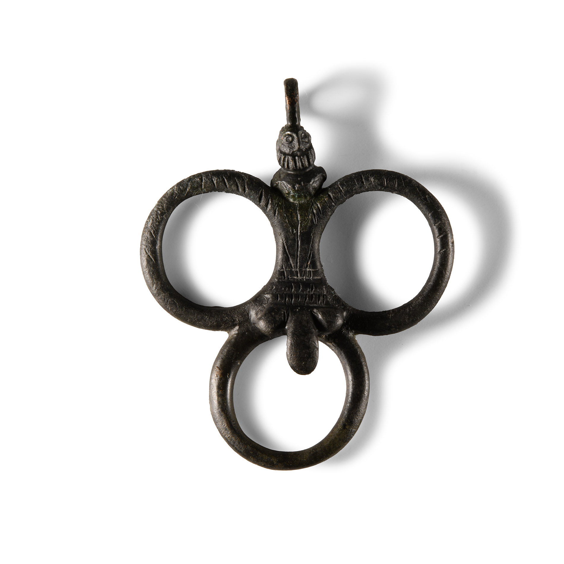 Roman Bronze Looped Figural Pendant with Phallus