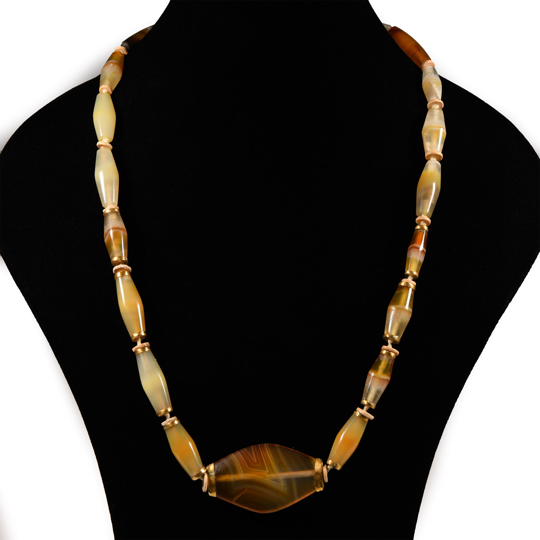 Bactrian Agate and Gold Bead Necklace