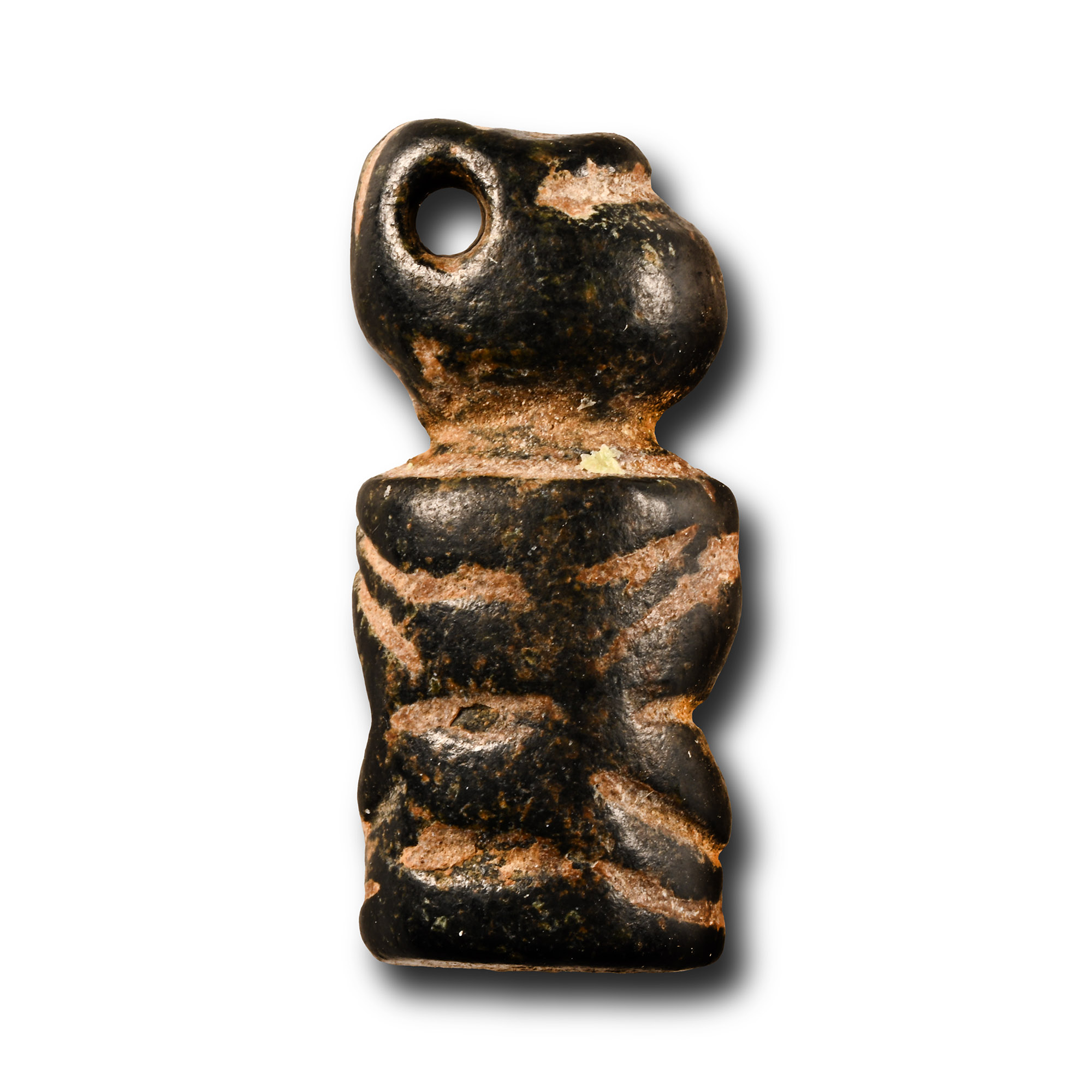 Mesopotamian Grey Stone Geometric Cylinder Pendant