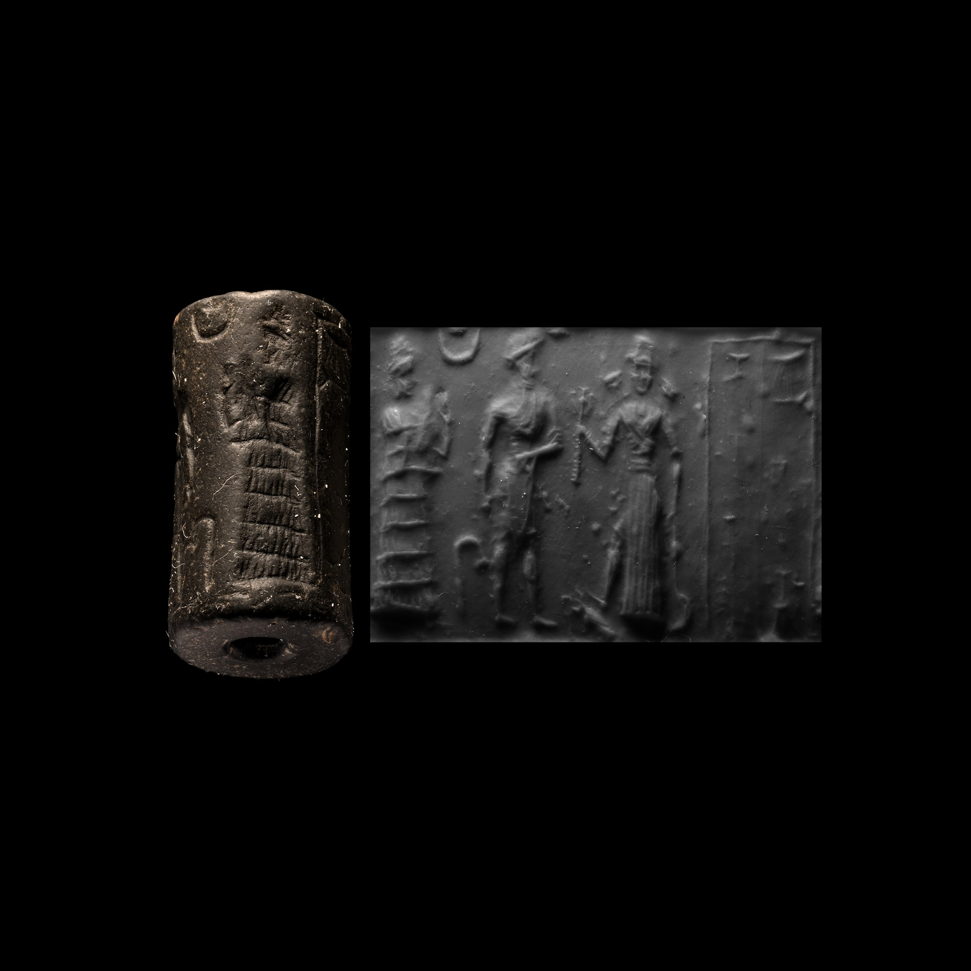 Old Babylonian Stone Cylinder Seal with Ishtar Presentation Scene