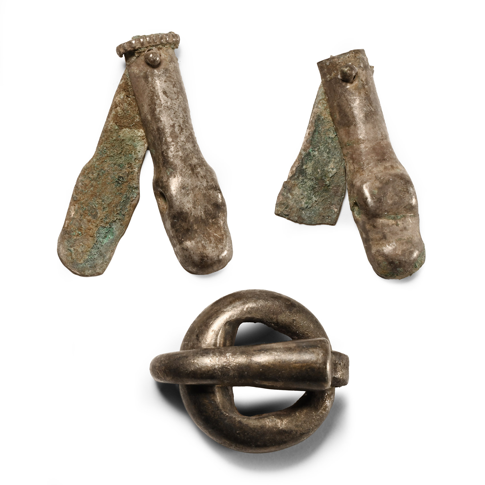 Germanic Silver Buckle and Snake-Headed Strap Ends