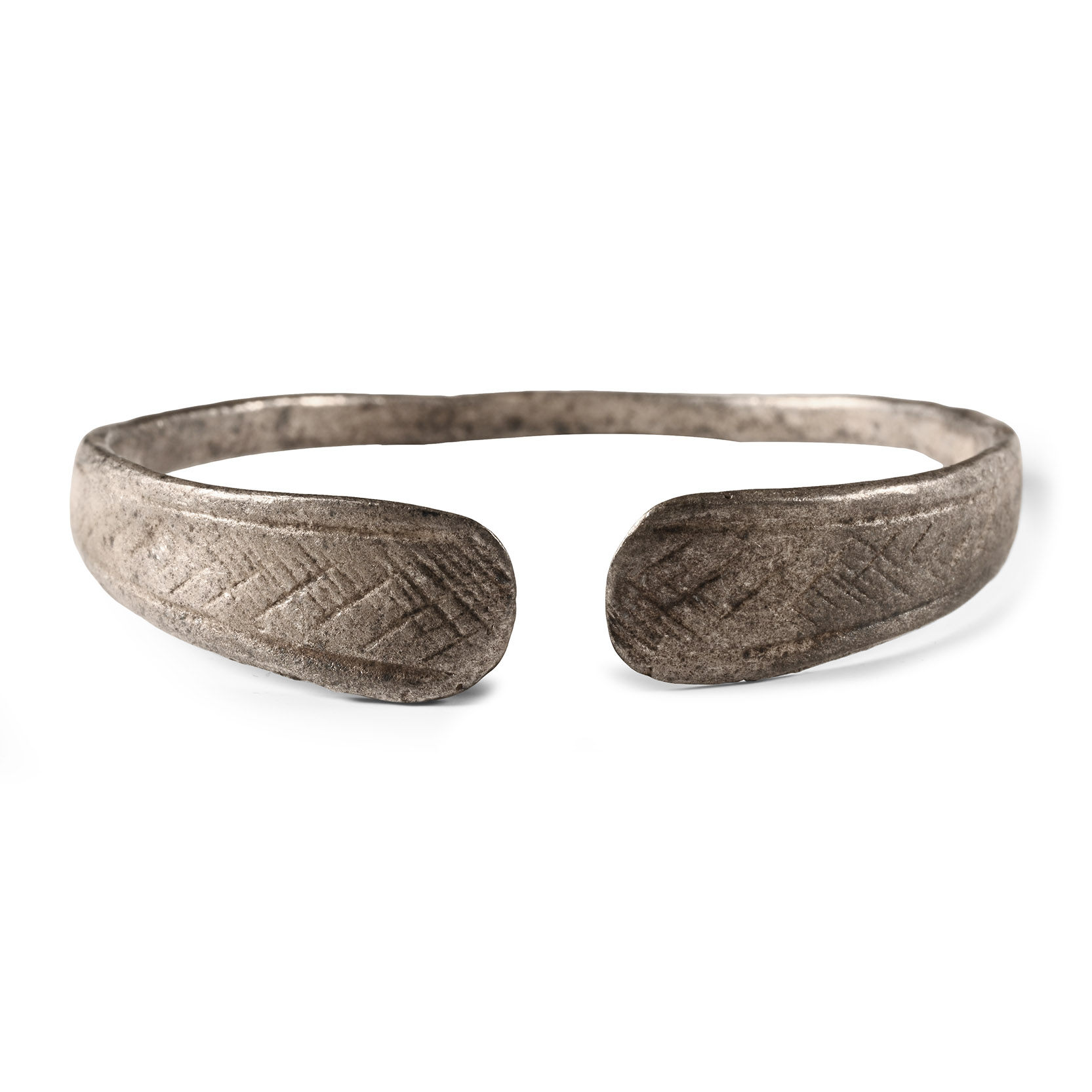 Roman Silver Armilla Bracelet with Hatched Paddle Terminals