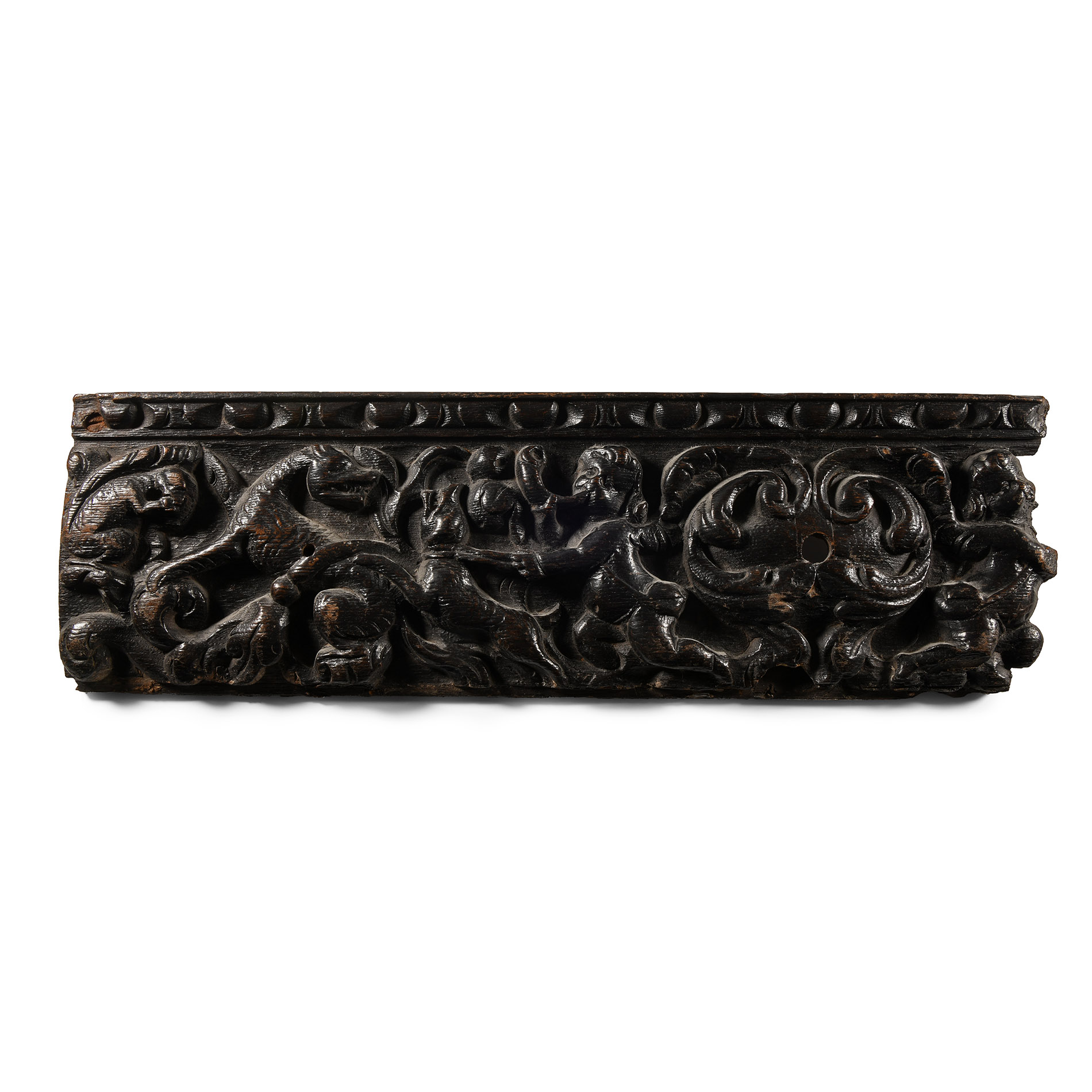 Elizabethan Elaborate Carved Wood Panel with Putti and Mythical Beasts