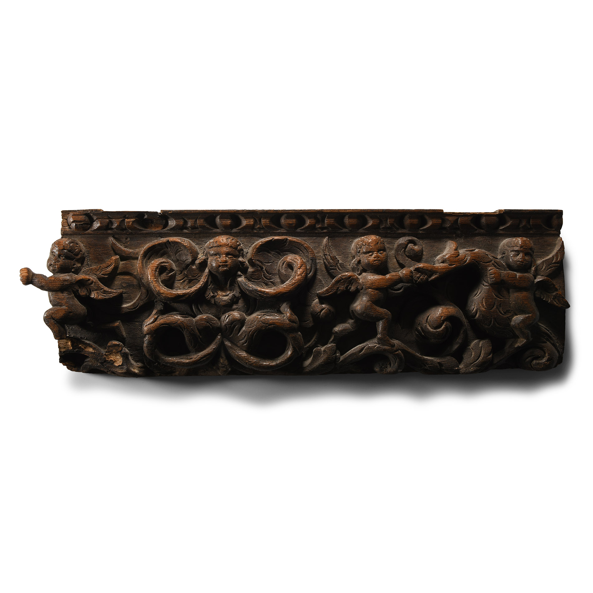 Elizabethan Elaborate Carved Wood Panel with Putti and Mythical Beasts