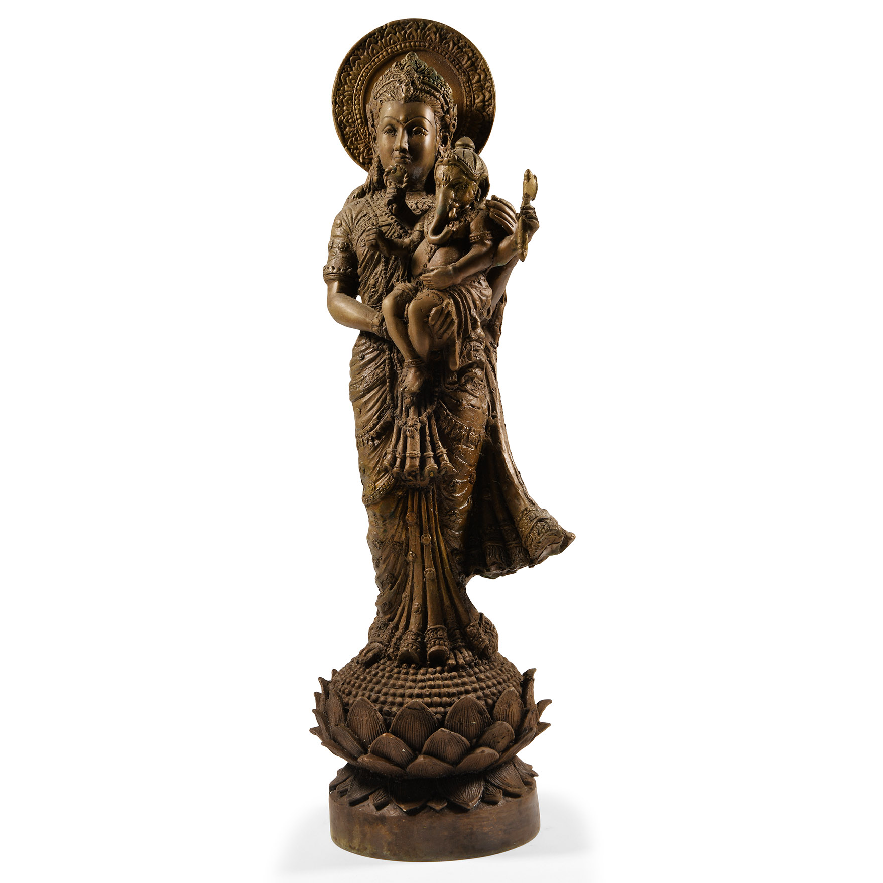 Bronze Parvati Statue with Baby Ganesha