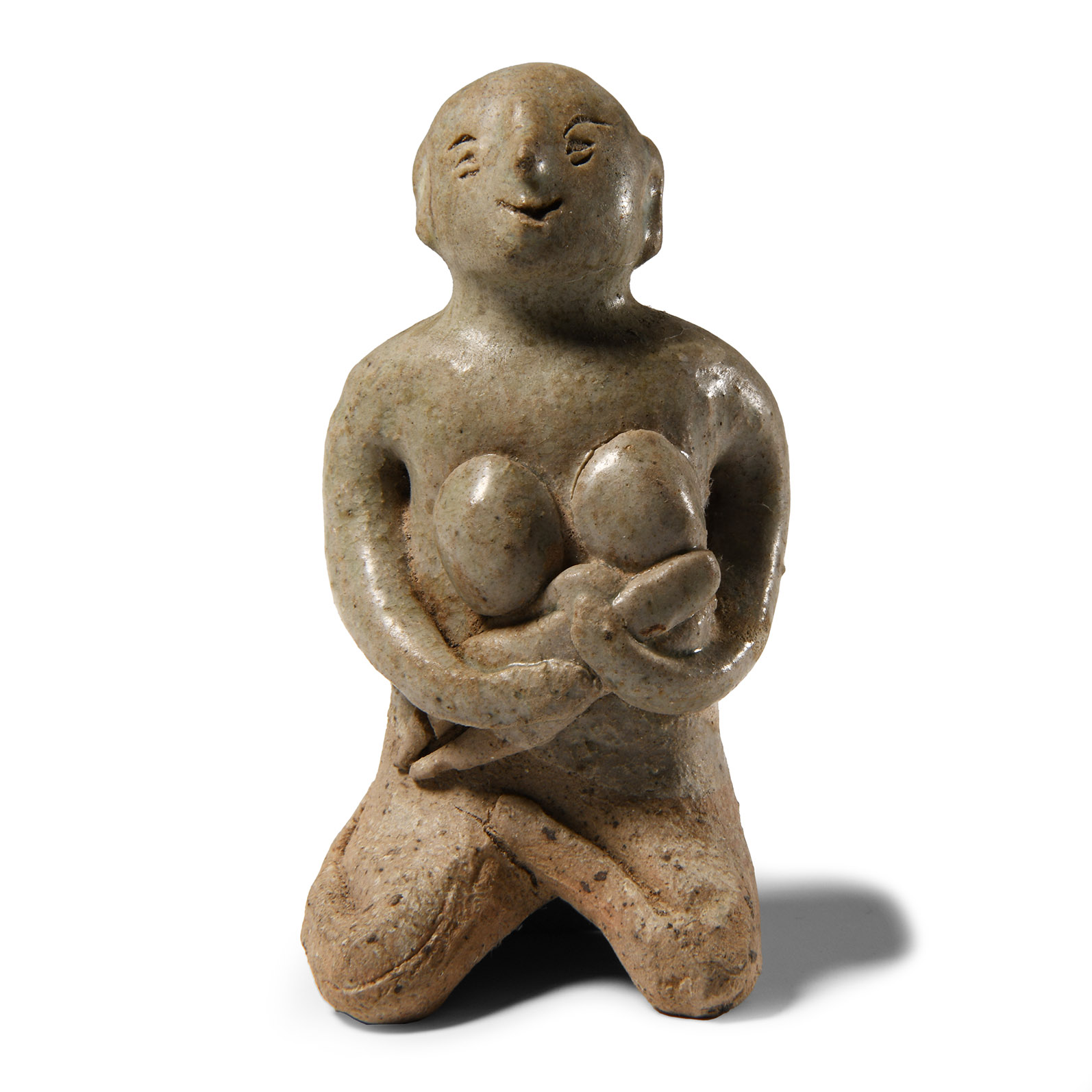 Si Satchanalai Thai Green-Glazed Mother and Child Figurine