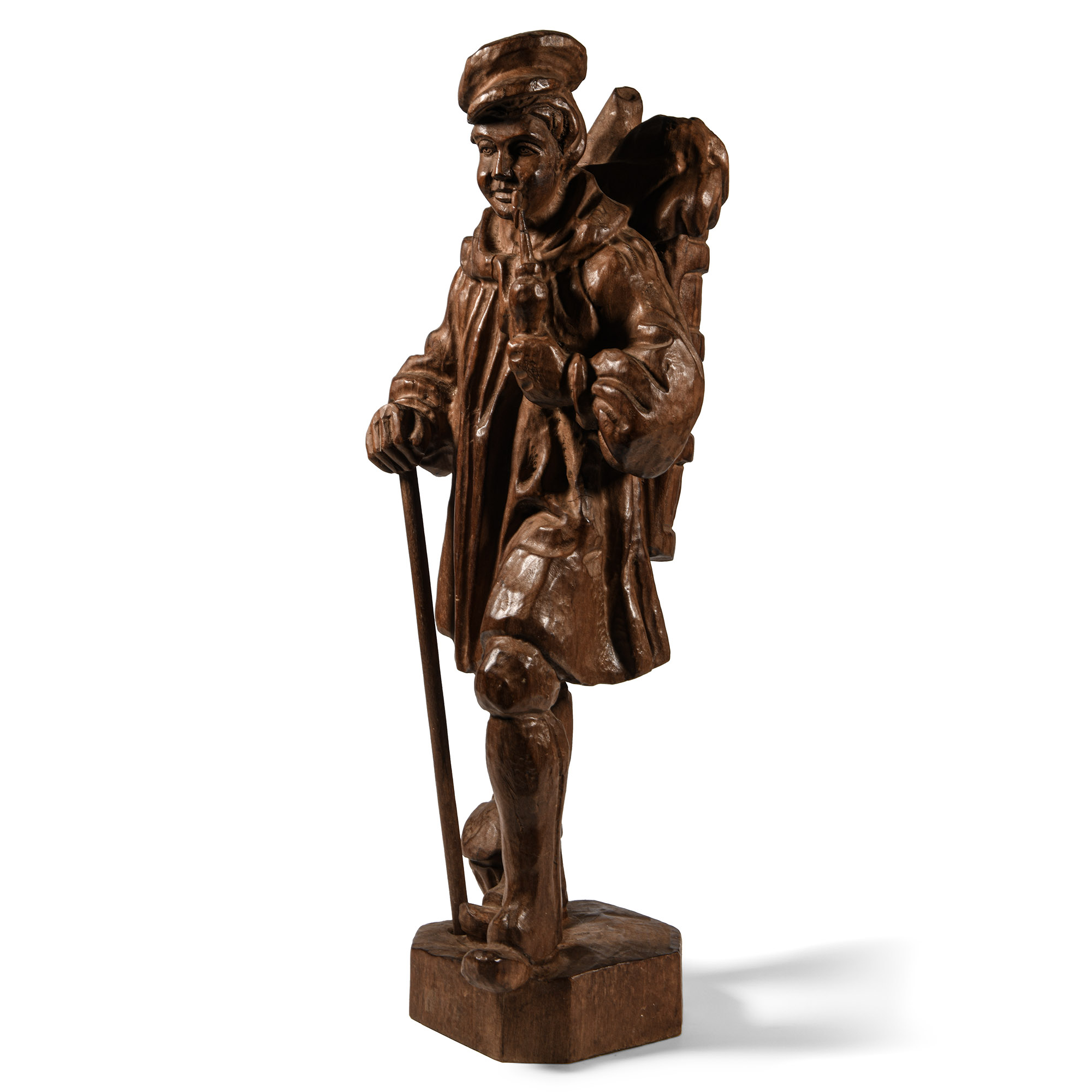 Post Medieval Wooden Carving of a Walking Gentleman
