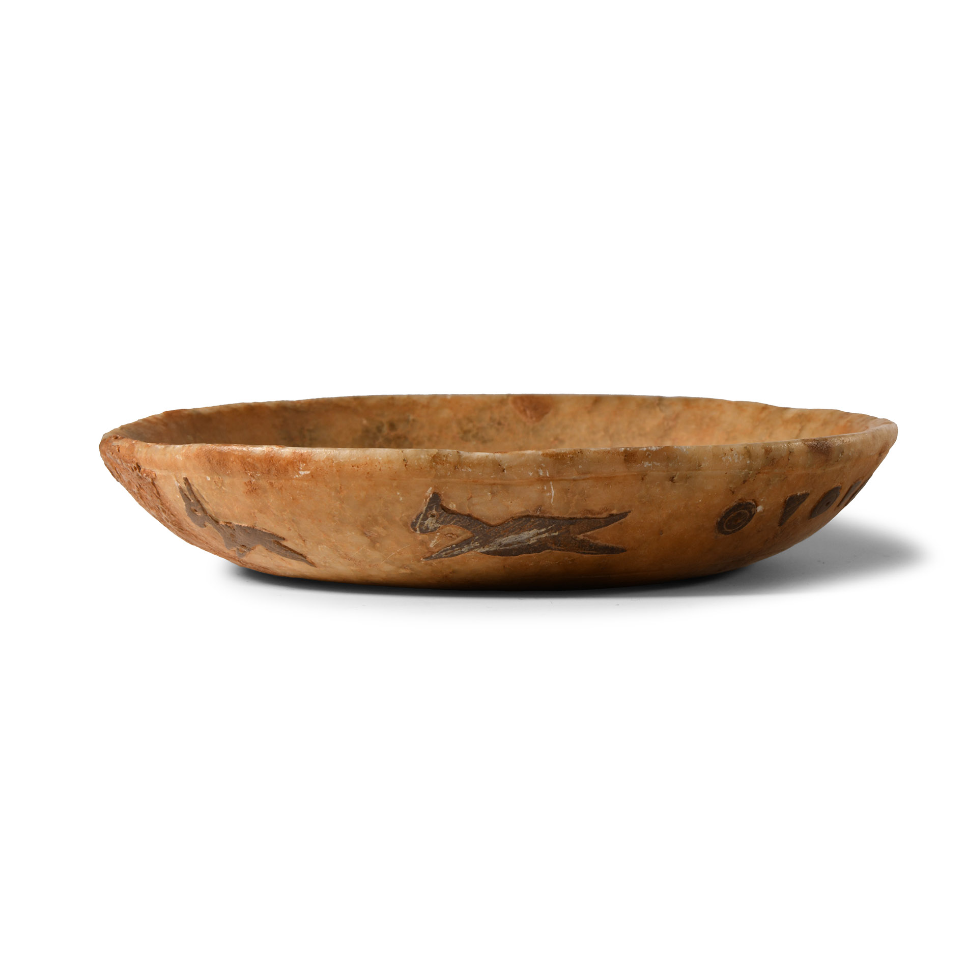 Mesopotamian Alabaster Bowl with Inlaid Animals