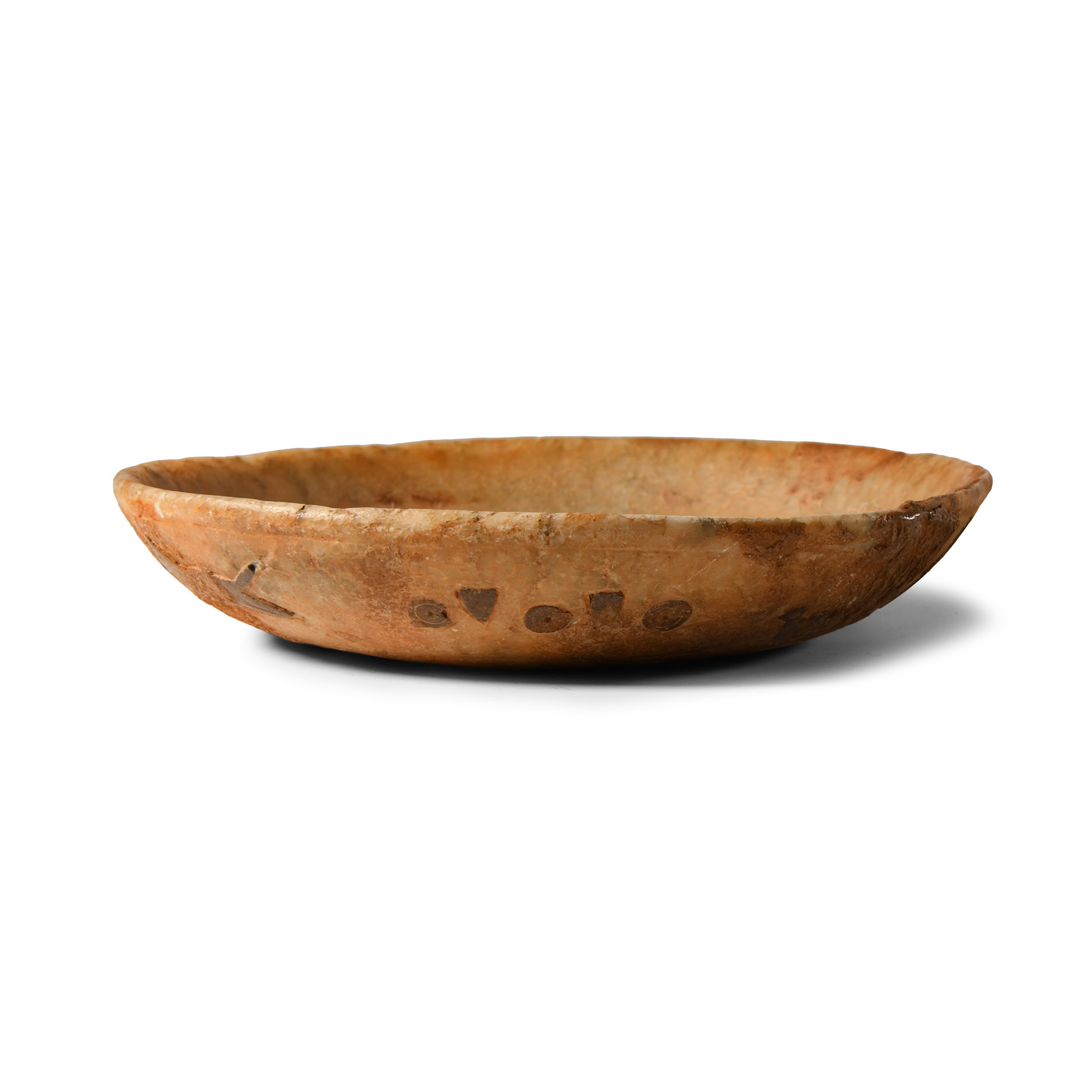 Mesopotamian Alabaster Bowl with Inlaid Animals