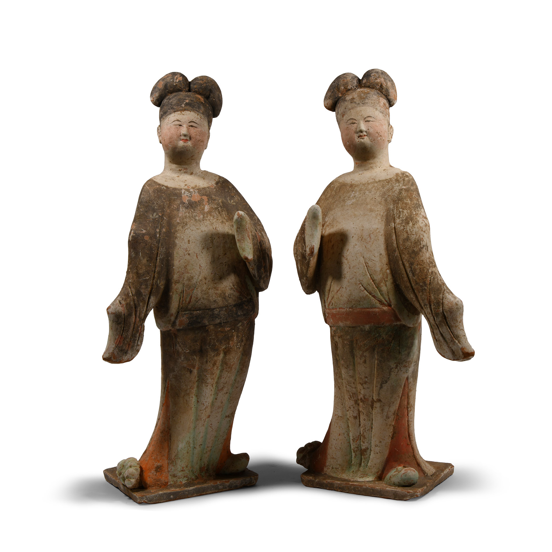 Chinese Tang Terracotta Court Lady Pair