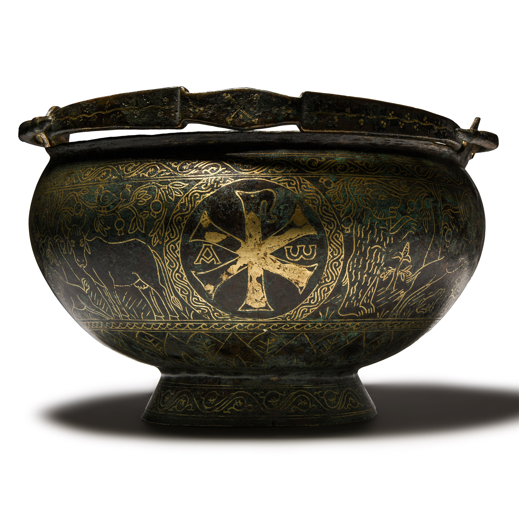 Byzantine Gilt Bronze Bowl with Religious Scenes