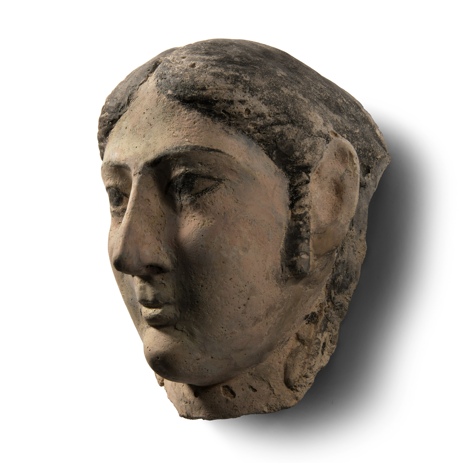 Egyptian Painted Plaster Mummy Mask of a Lady