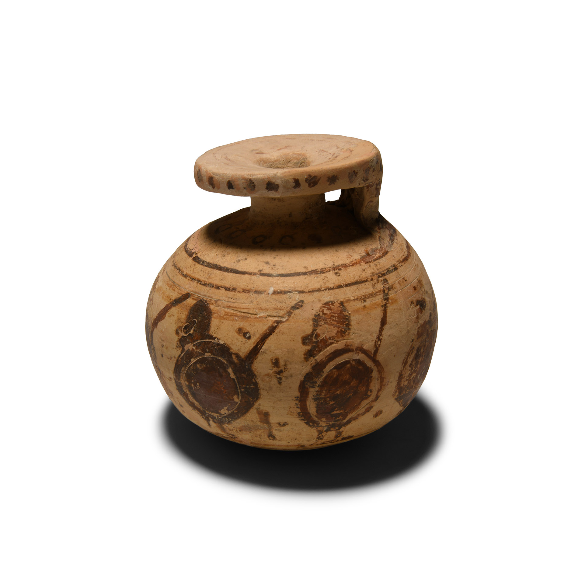 Italo-Corinthian Terracotta Aryballos with Soldiers