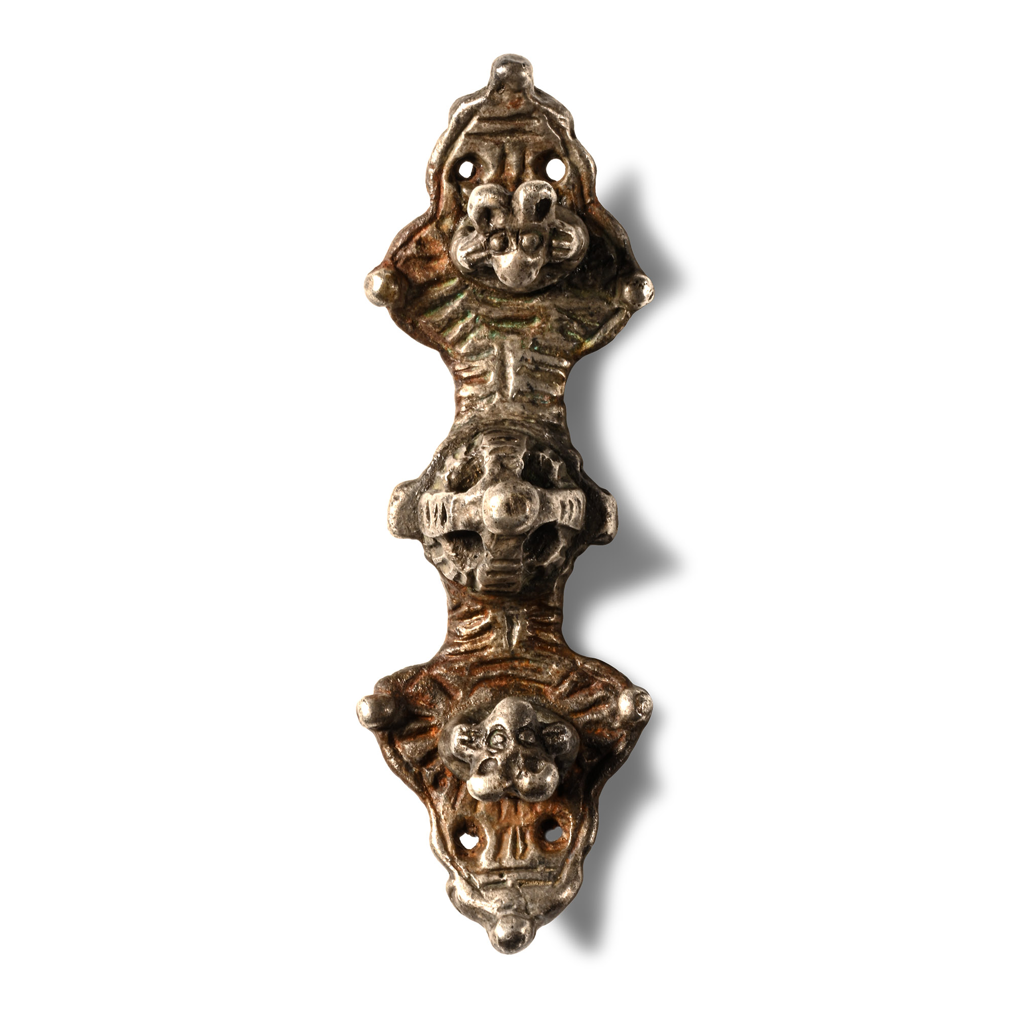 Scandinavian Viking Silver Equal-Arm Brooch with Animals