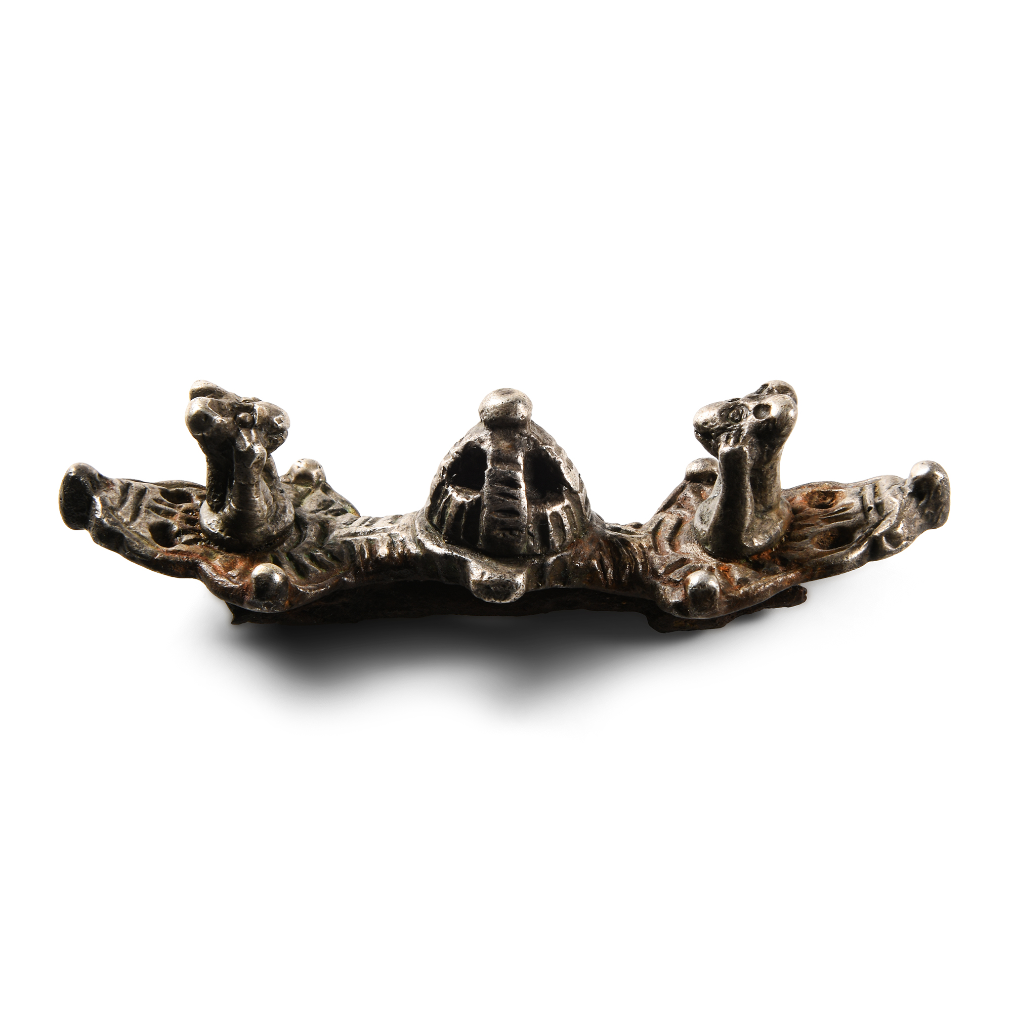 Scandinavian Viking Silver Equal-Arm Brooch with Animals