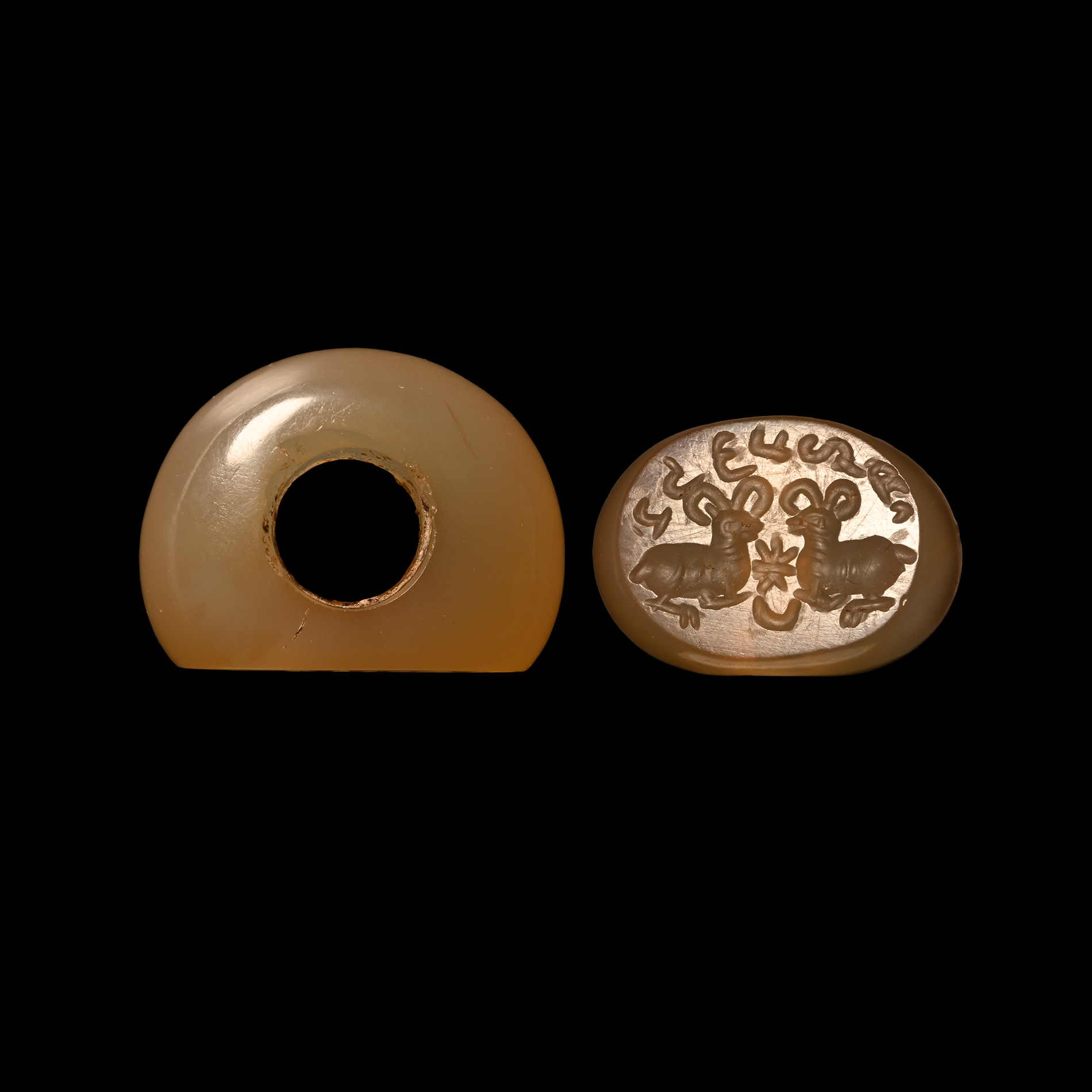 Sassanian Chalcedony Seal with Two Rams