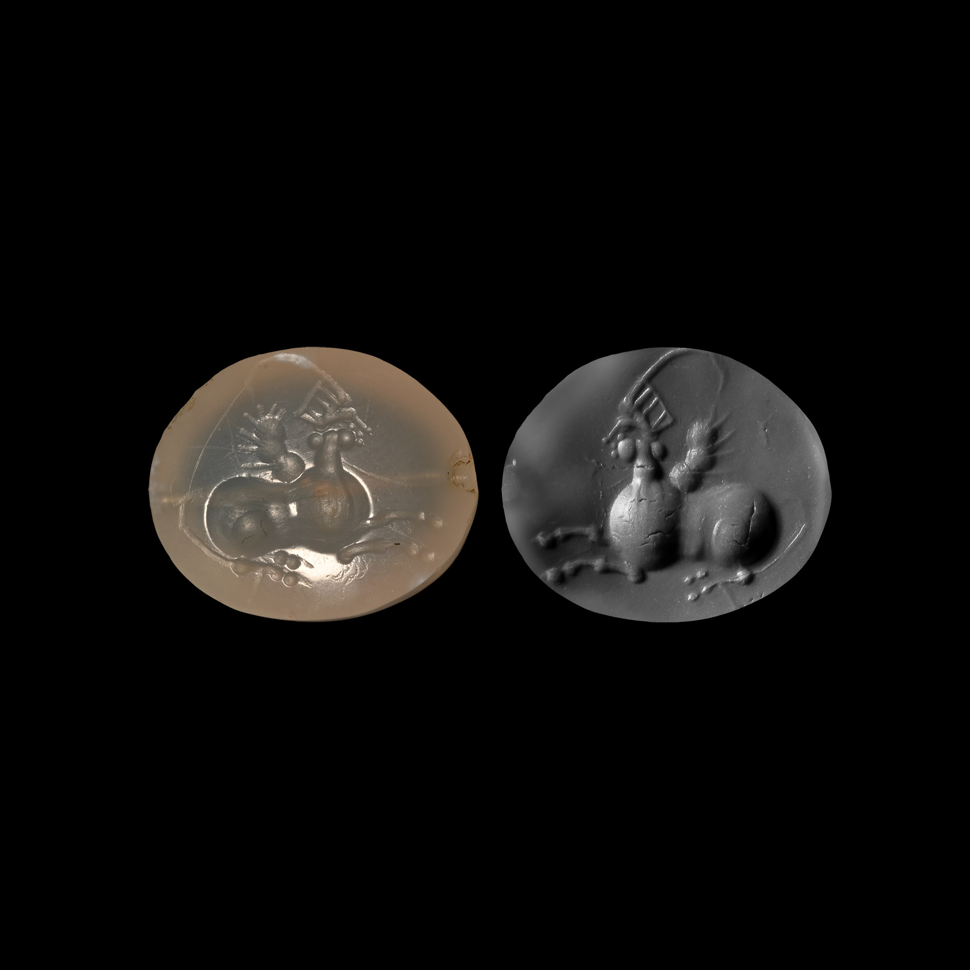 Graeco-Parthian Grey Chalcedony Stamp Seal with Winged Sphinx