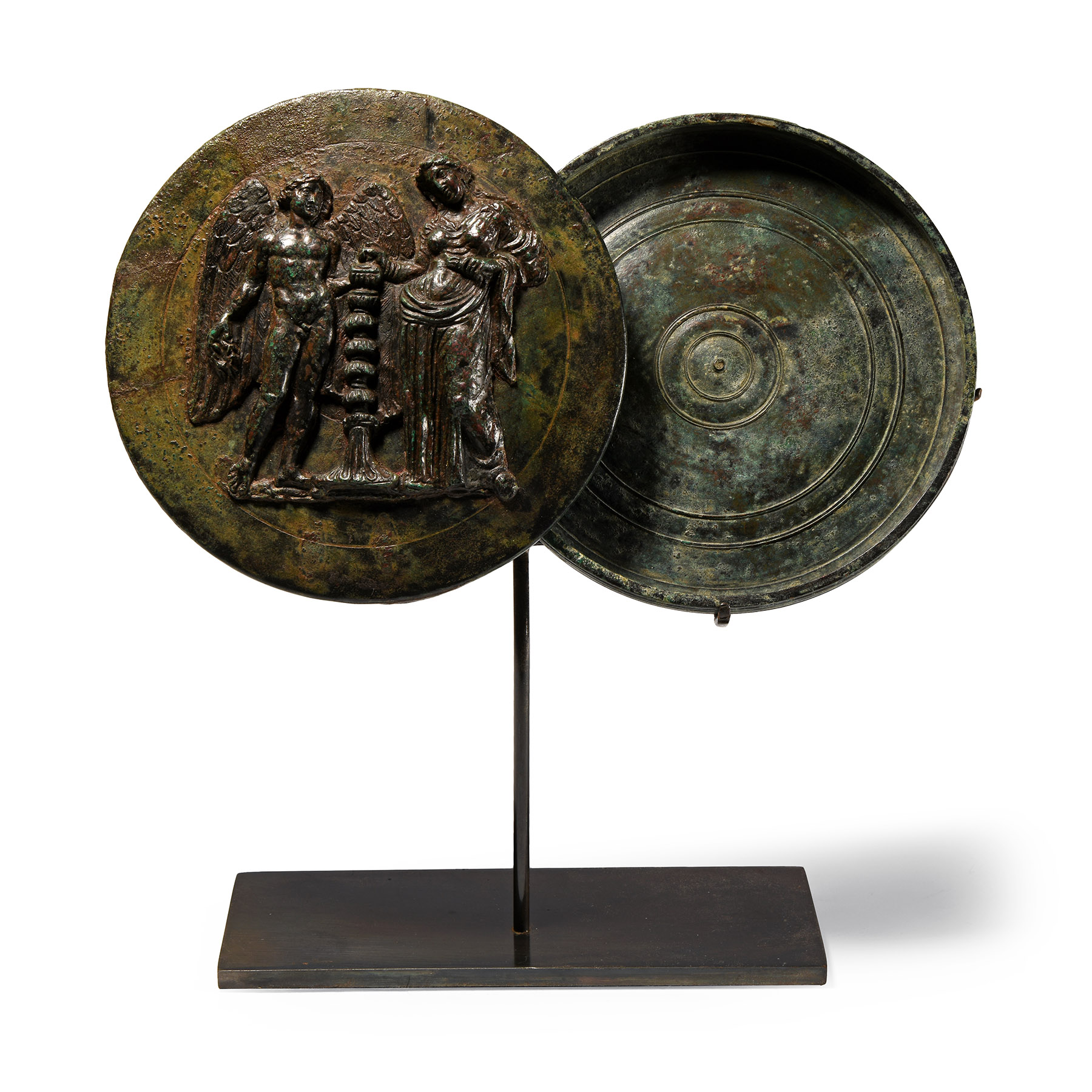 Greek Bronze Mirror with Eros and Aphrodite