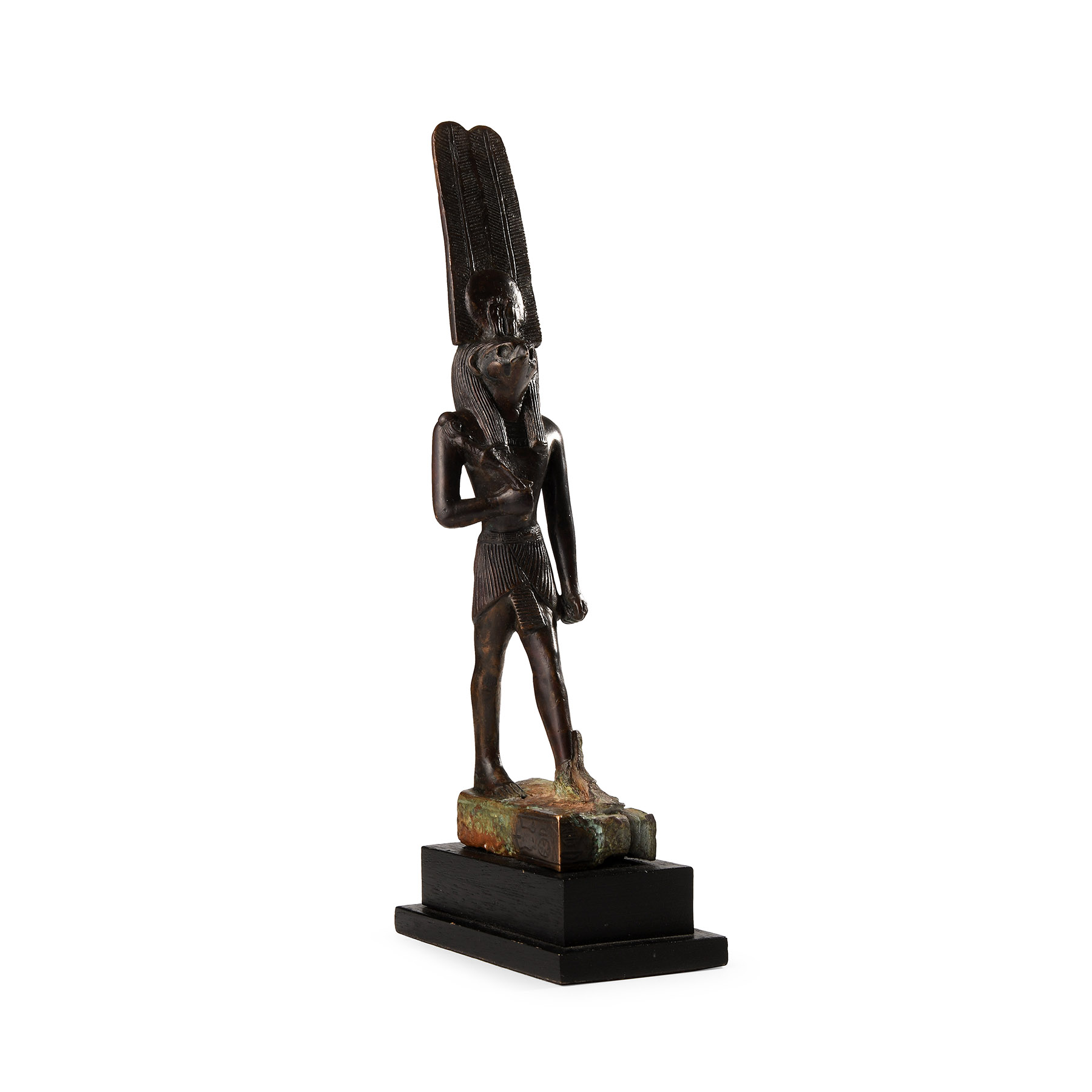 Egyptian Bronze Striding Figure of Montu the Falcon God of War