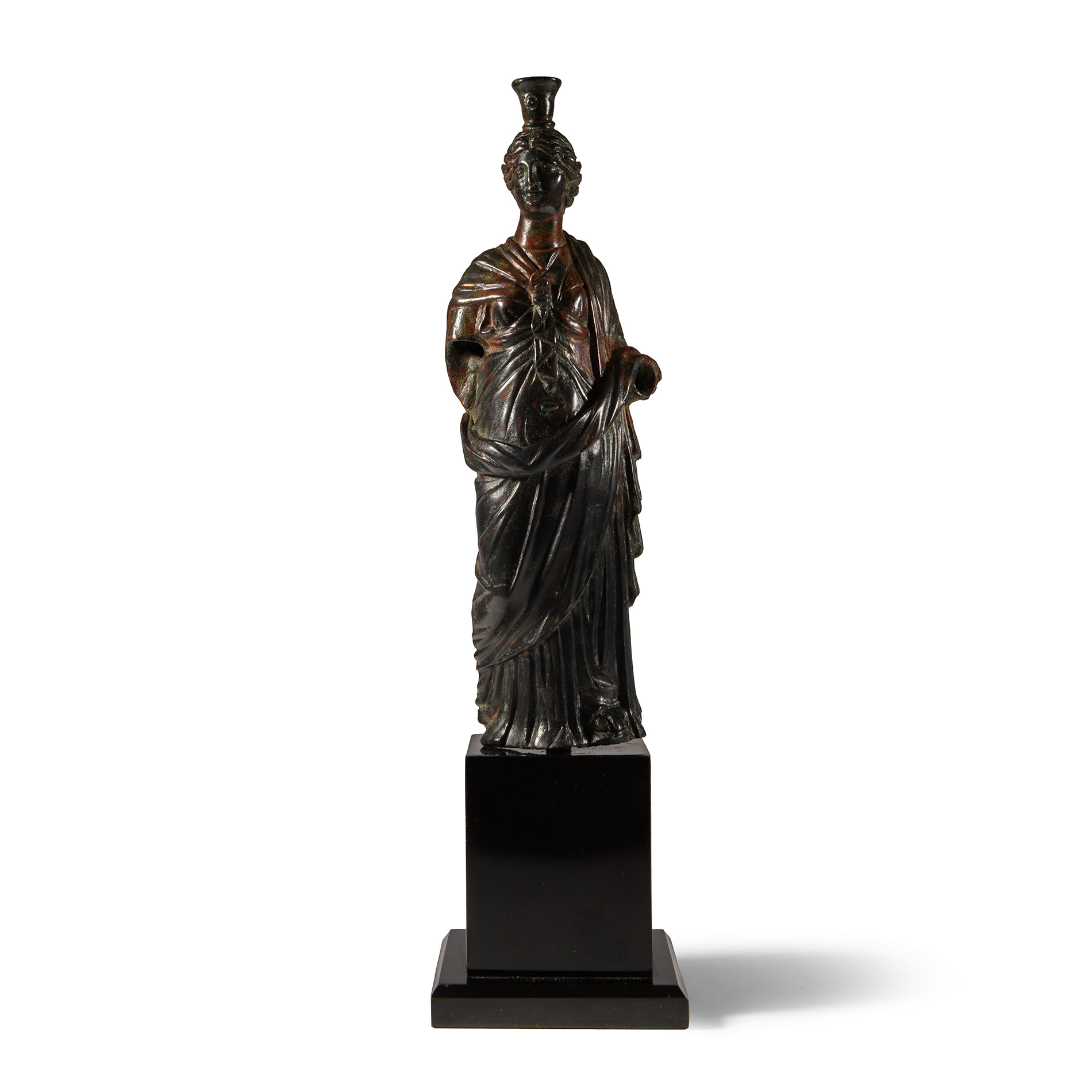 Roman Bronze Isis-Fortuna Lar Statuette