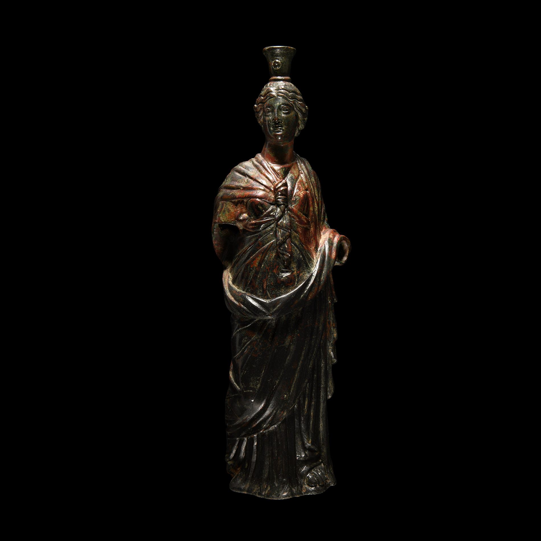 Roman Bronze Isis-Fortuna Lar Statuette