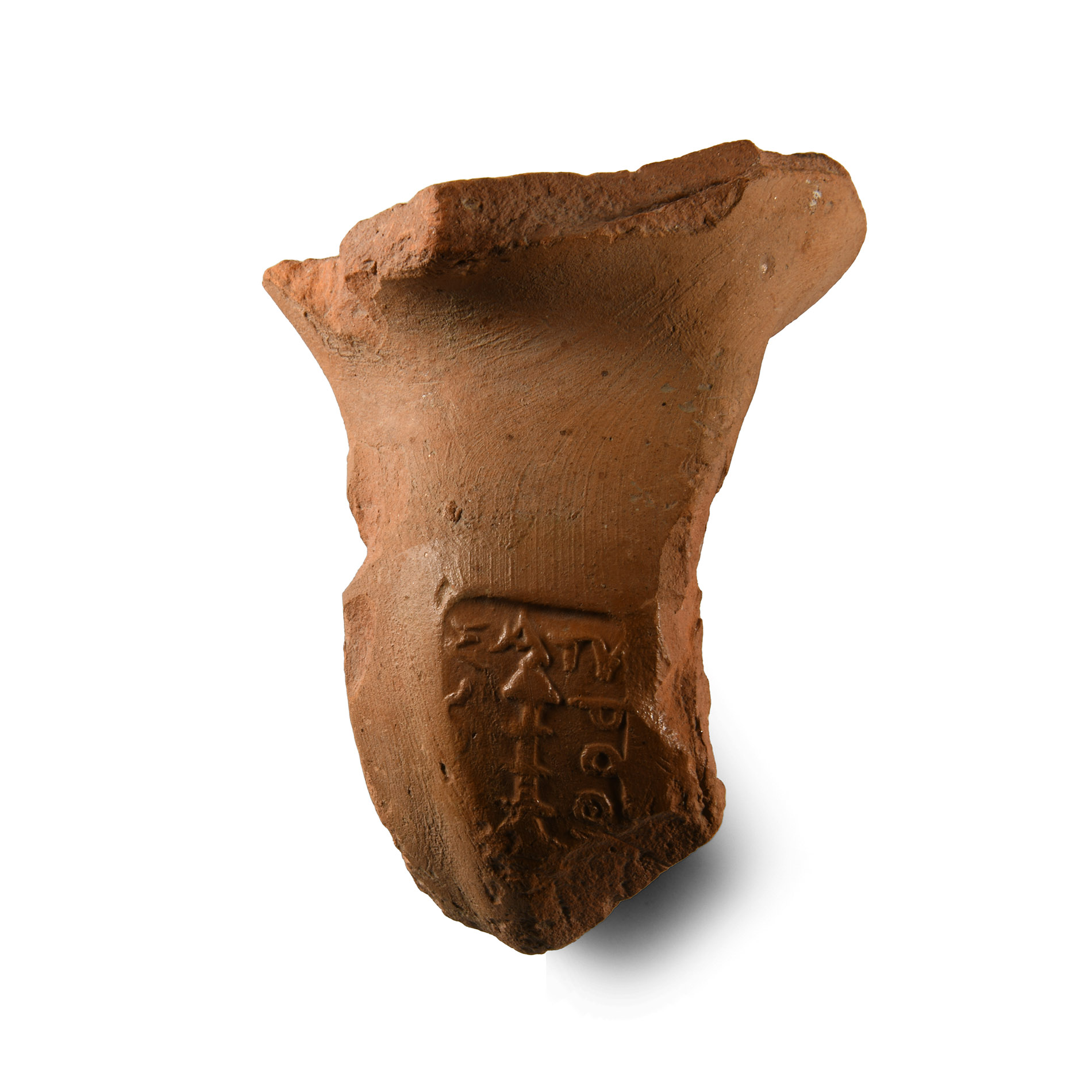 Greek Terracotta Amphora Handle Fragment with Stamp by Manufacturer Satyros for the Magistrate Thrasonos